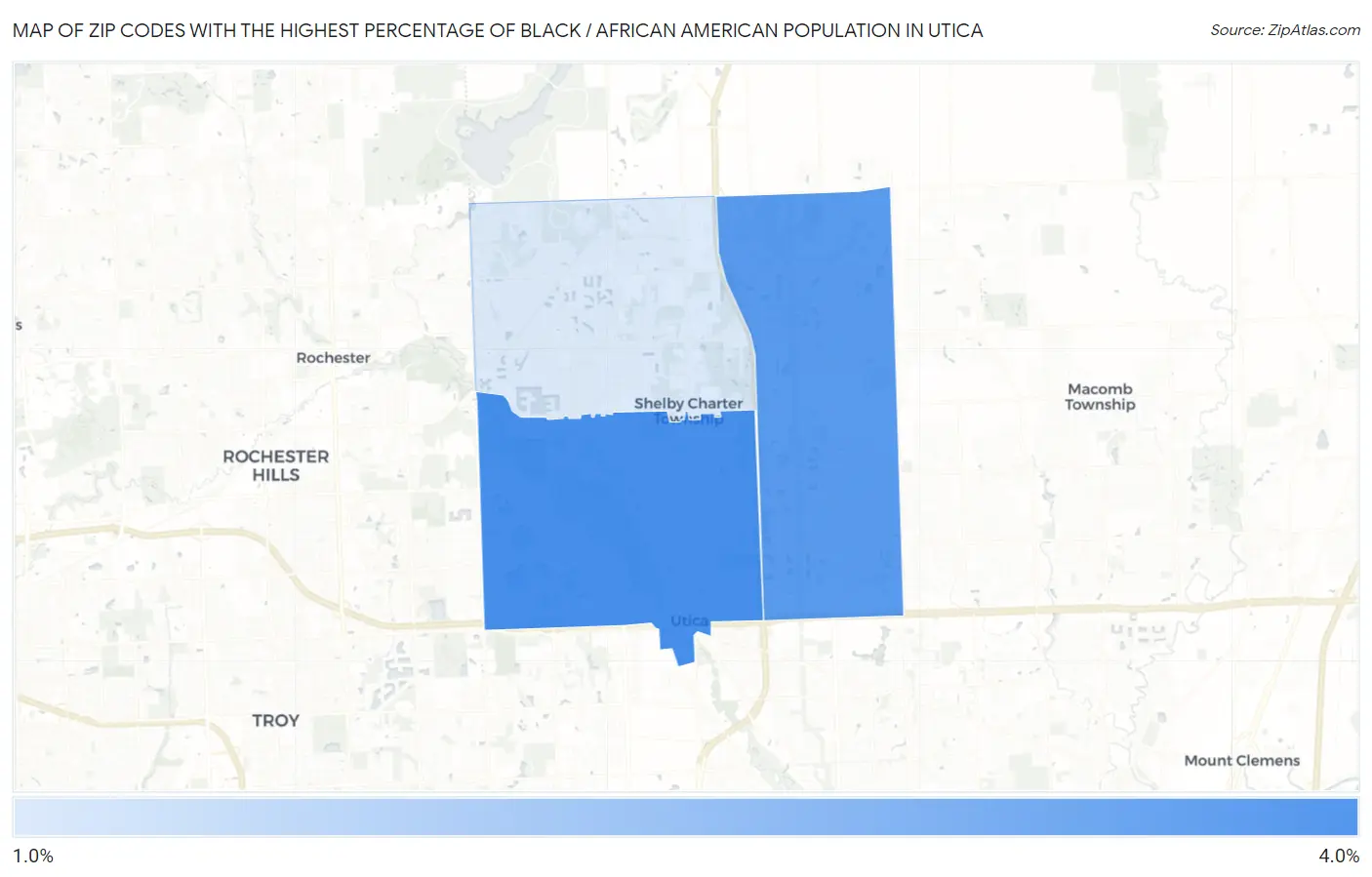 Zip Codes with the Highest Percentage of Black / African American Population in Utica Map