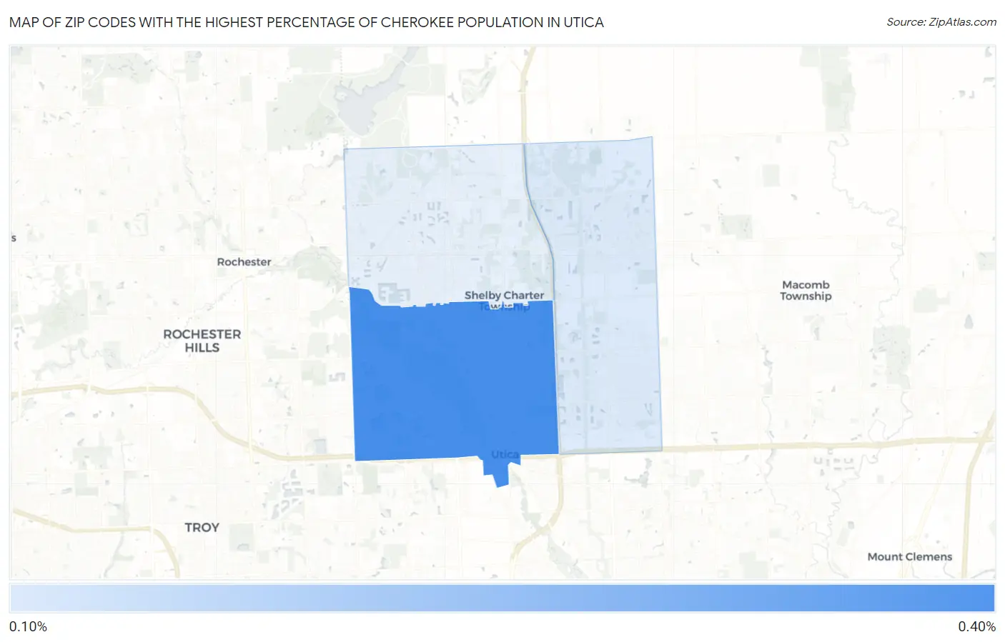 Zip Codes with the Highest Percentage of Cherokee Population in Utica Map