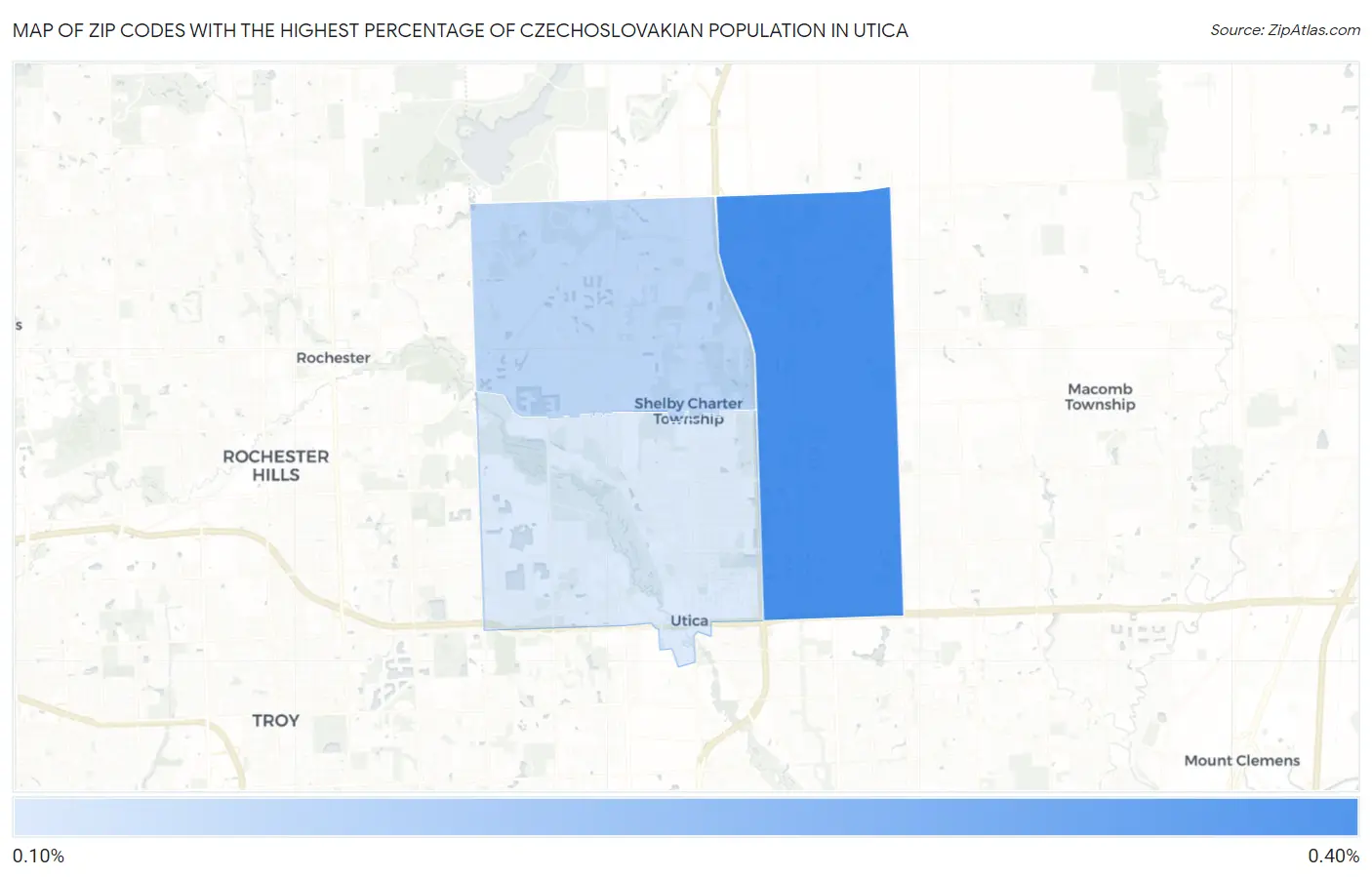 Zip Codes with the Highest Percentage of Czechoslovakian Population in Utica Map