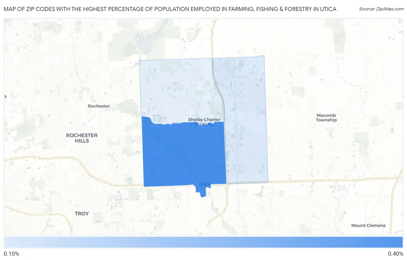 Zip Codes with the Highest Percentage of Population Employed in Farming, Fishing & Forestry in Utica Map