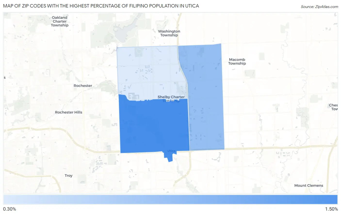 Zip Codes with the Highest Percentage of Filipino Population in Utica Map