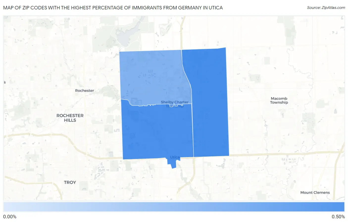 Zip Codes with the Highest Percentage of Immigrants from Germany in Utica Map