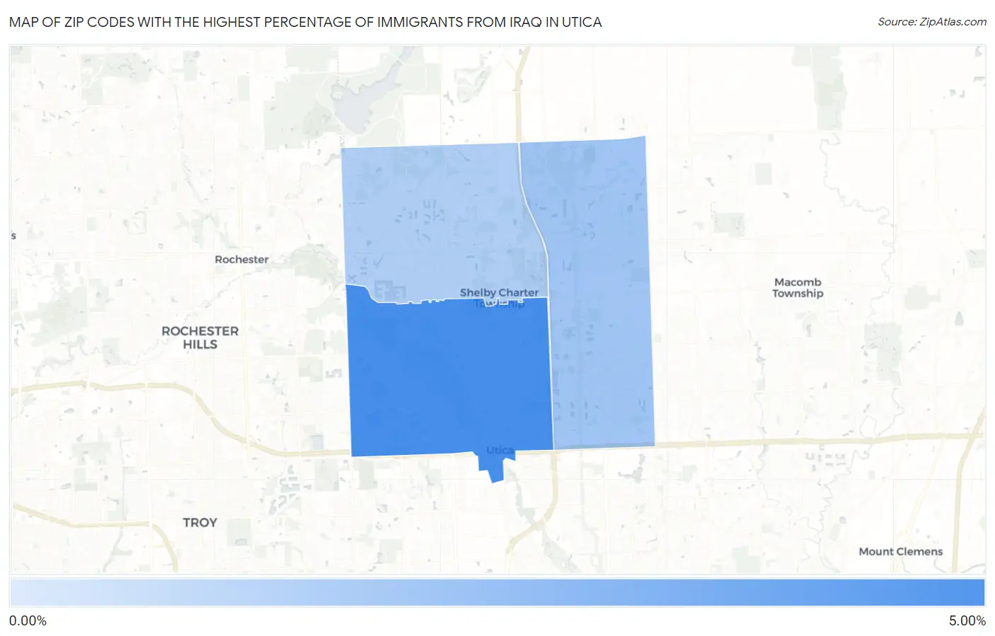 Zip Codes with the Highest Percentage of Immigrants from Iraq in Utica Map