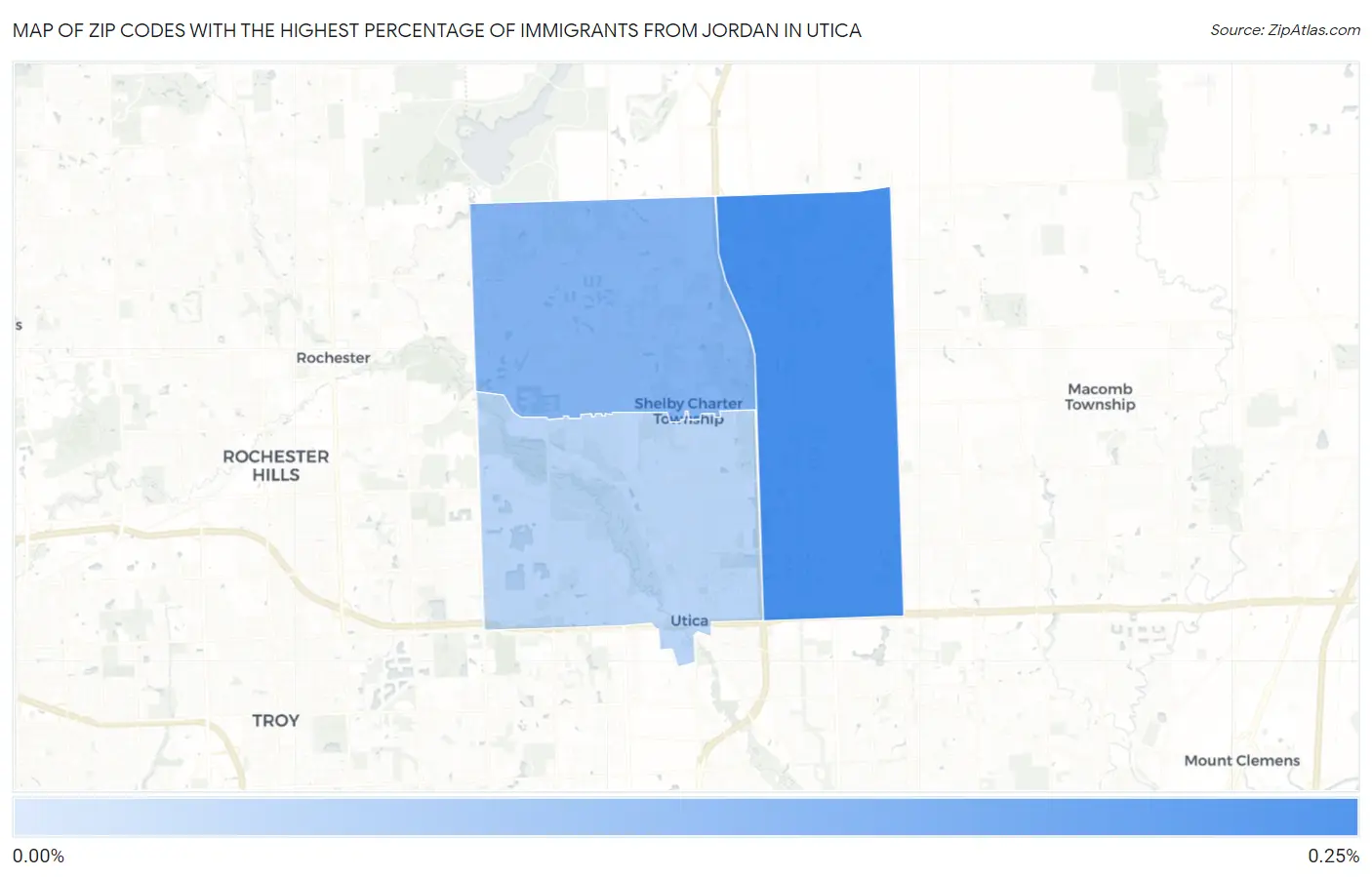 Zip Codes with the Highest Percentage of Immigrants from Jordan in Utica Map