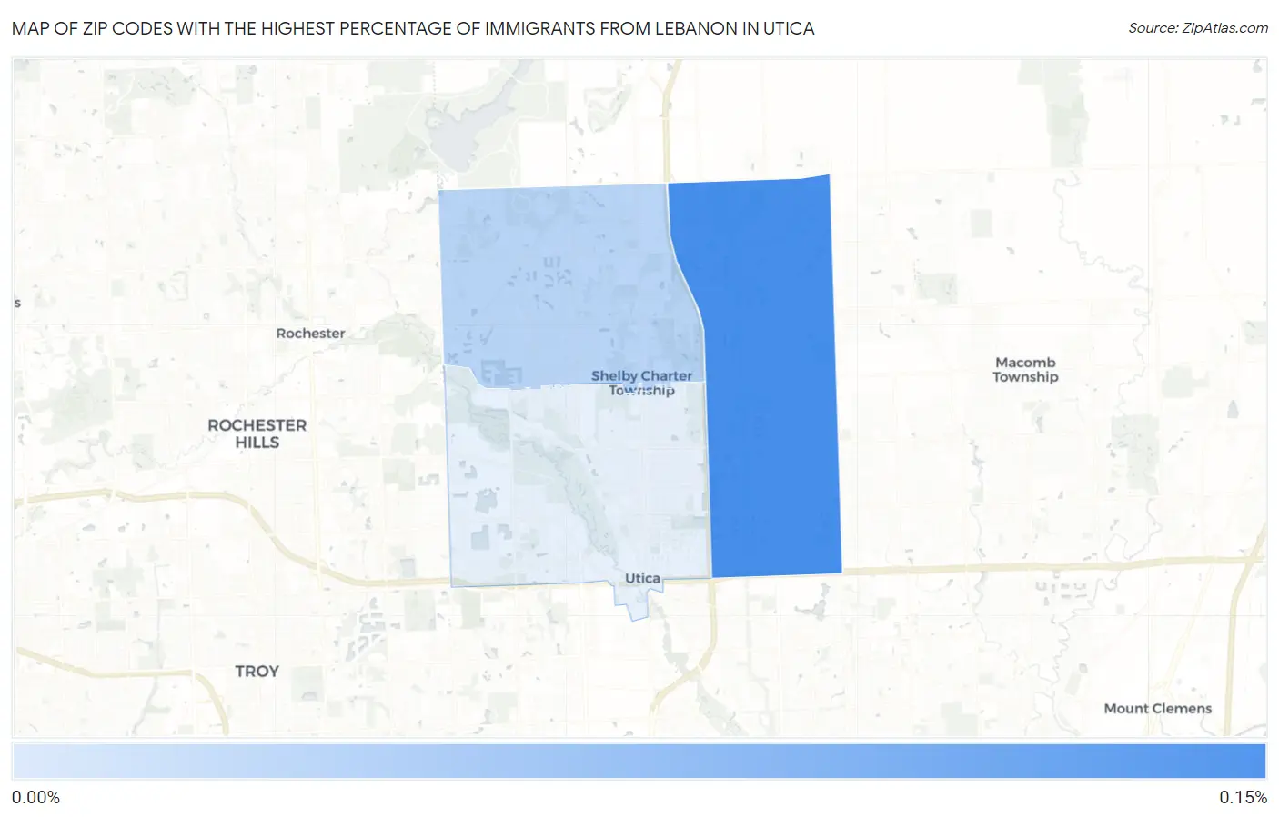 Zip Codes with the Highest Percentage of Immigrants from Lebanon in Utica Map