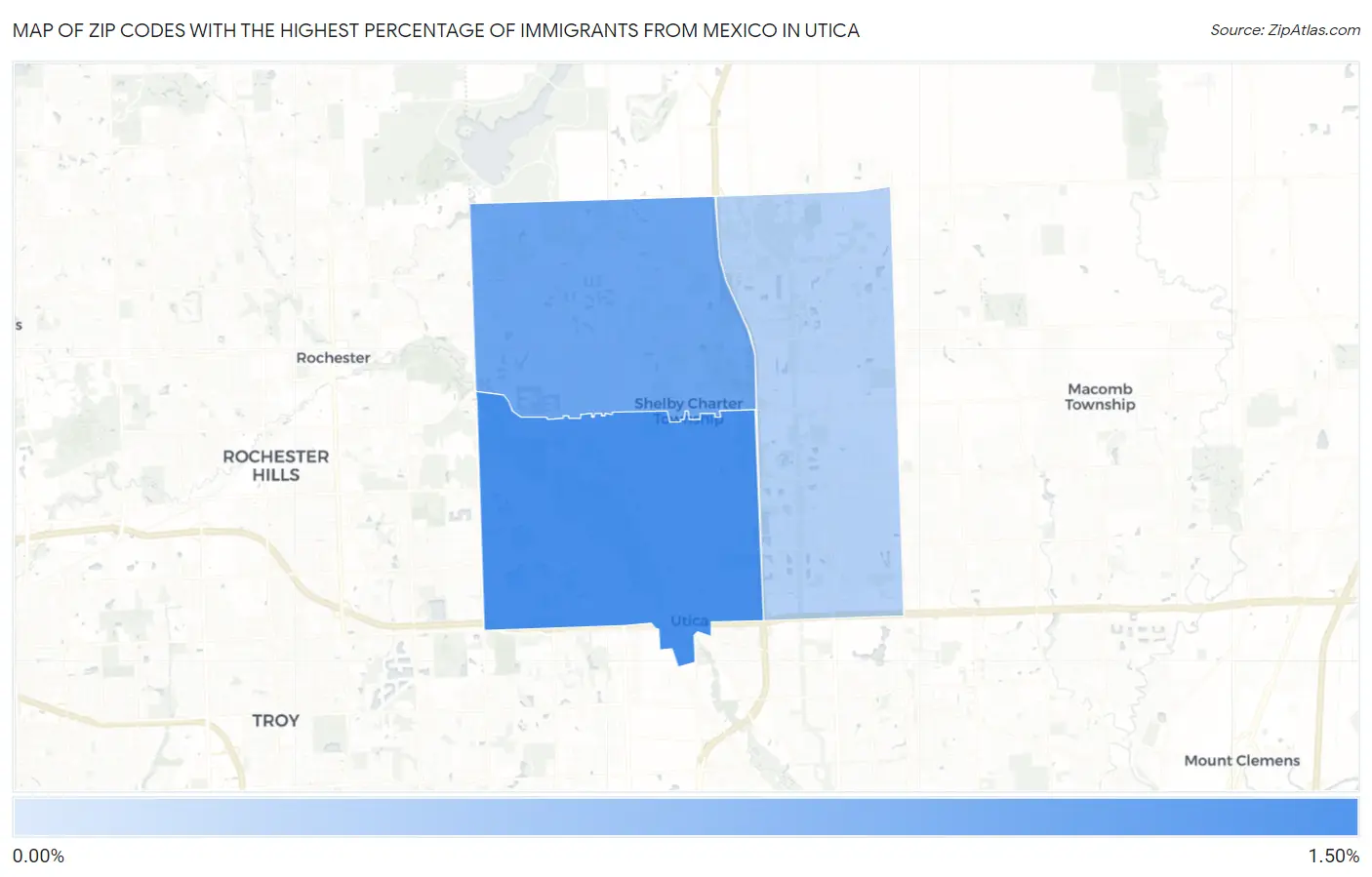 Zip Codes with the Highest Percentage of Immigrants from Mexico in Utica Map