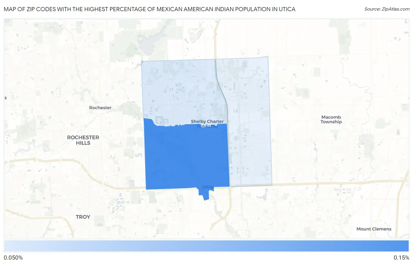 Zip Codes with the Highest Percentage of Mexican American Indian Population in Utica Map