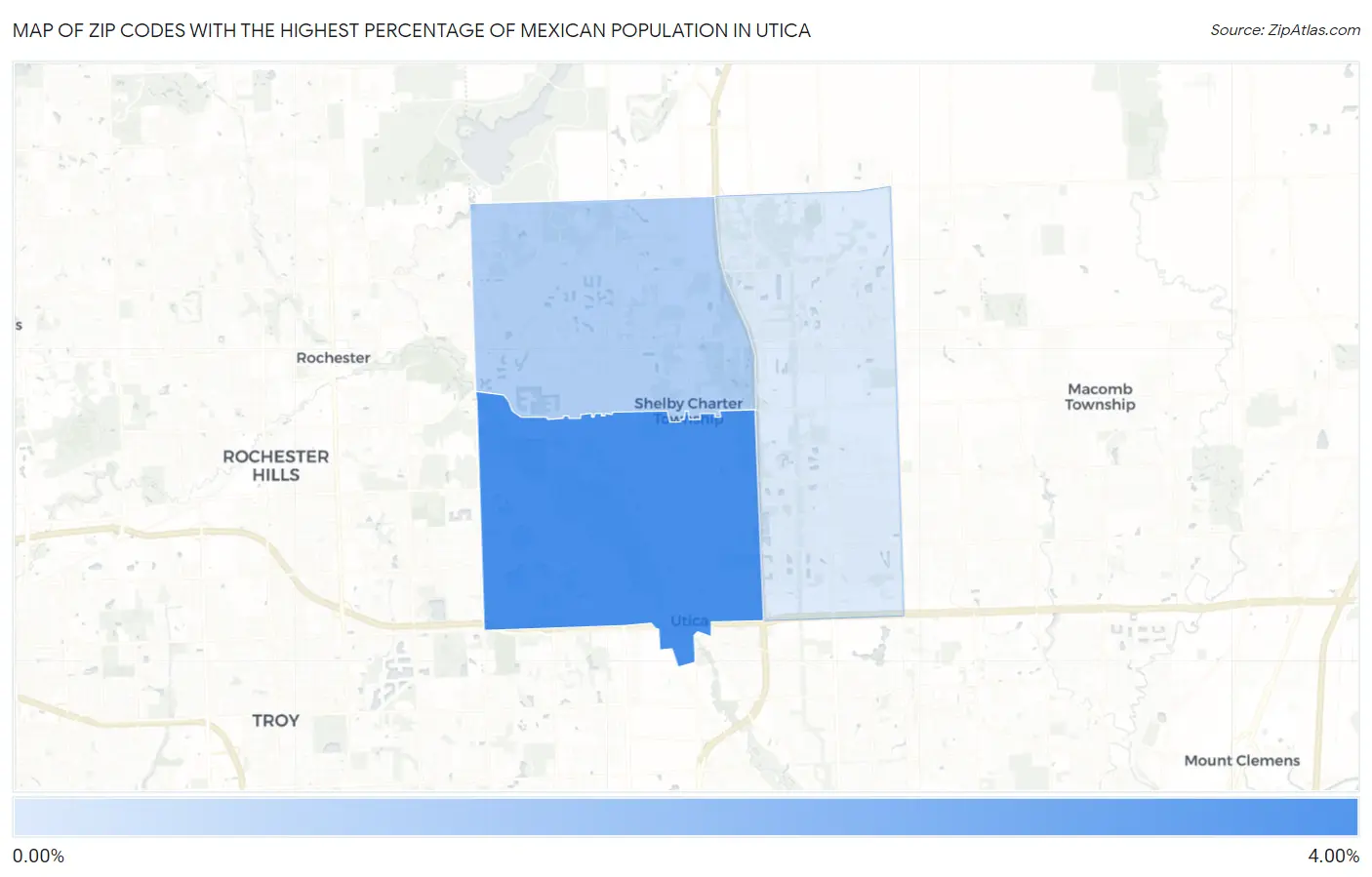 Zip Codes with the Highest Percentage of Mexican Population in Utica Map