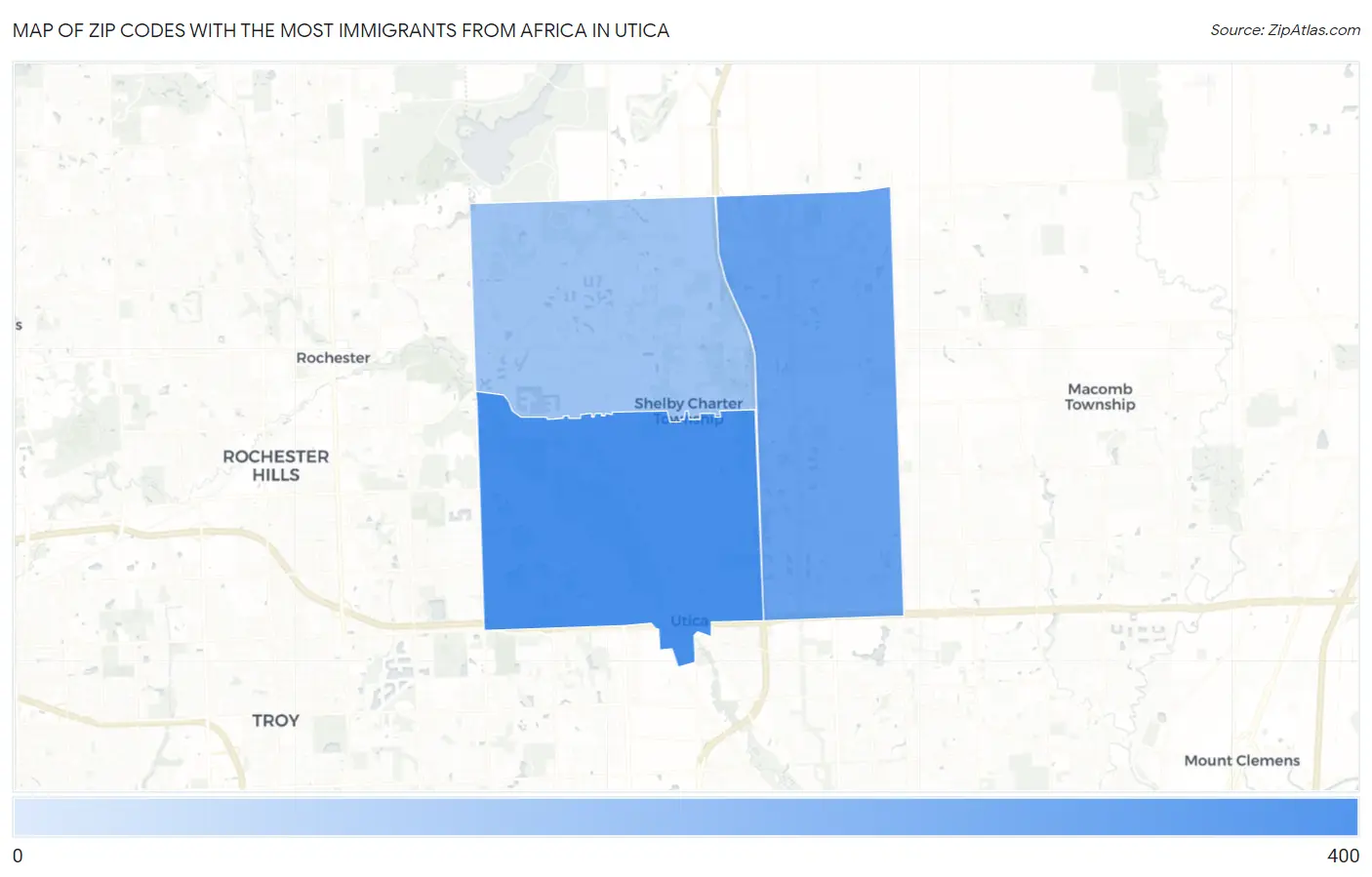 Zip Codes with the Most Immigrants from Africa in Utica Map