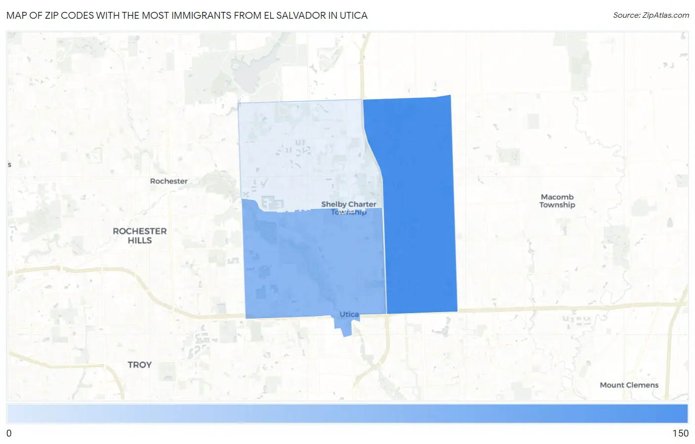 Zip Codes with the Most Immigrants from El Salvador in Utica Map
