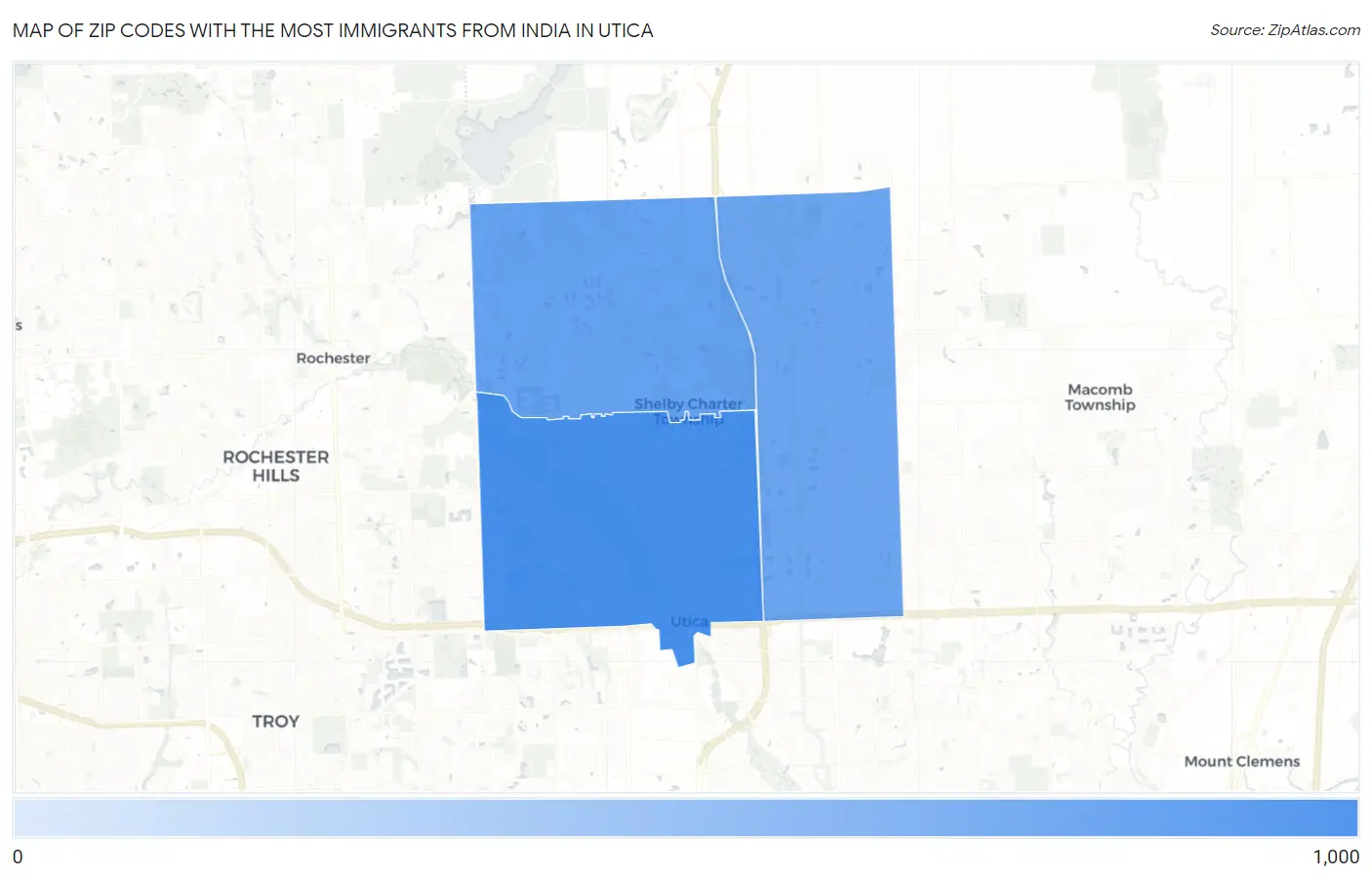 Zip Codes with the Most Immigrants from India in Utica Map