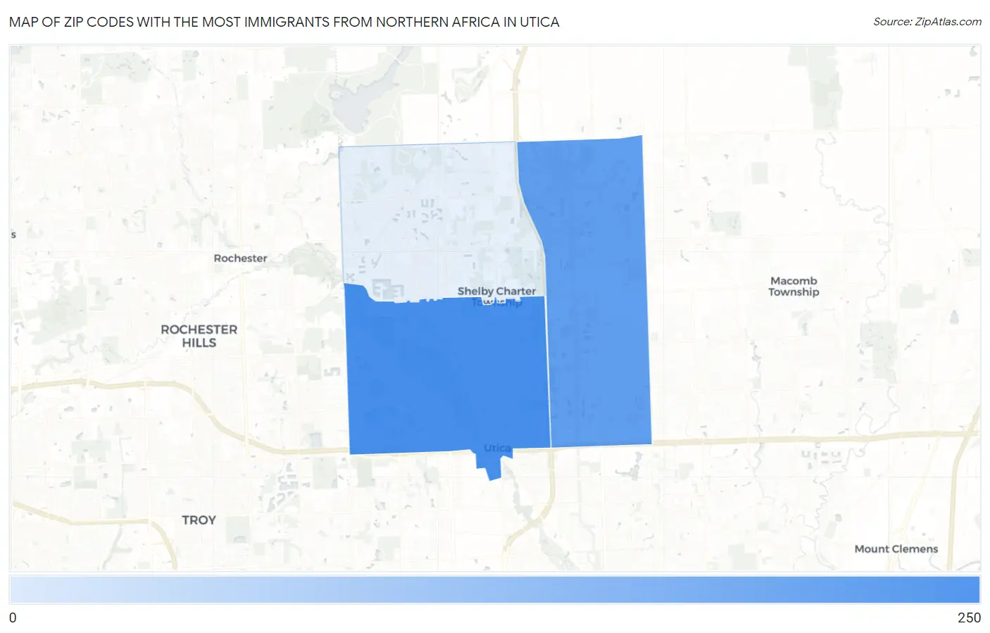 Zip Codes with the Most Immigrants from Northern Africa in Utica Map