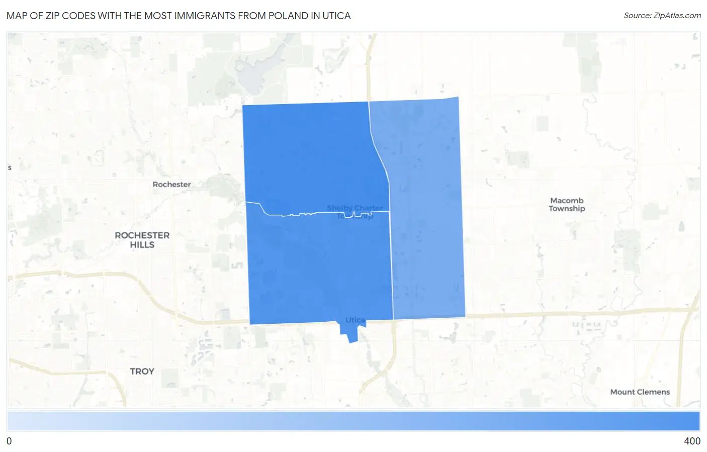 Zip Codes with the Most Immigrants from Poland in Utica Map