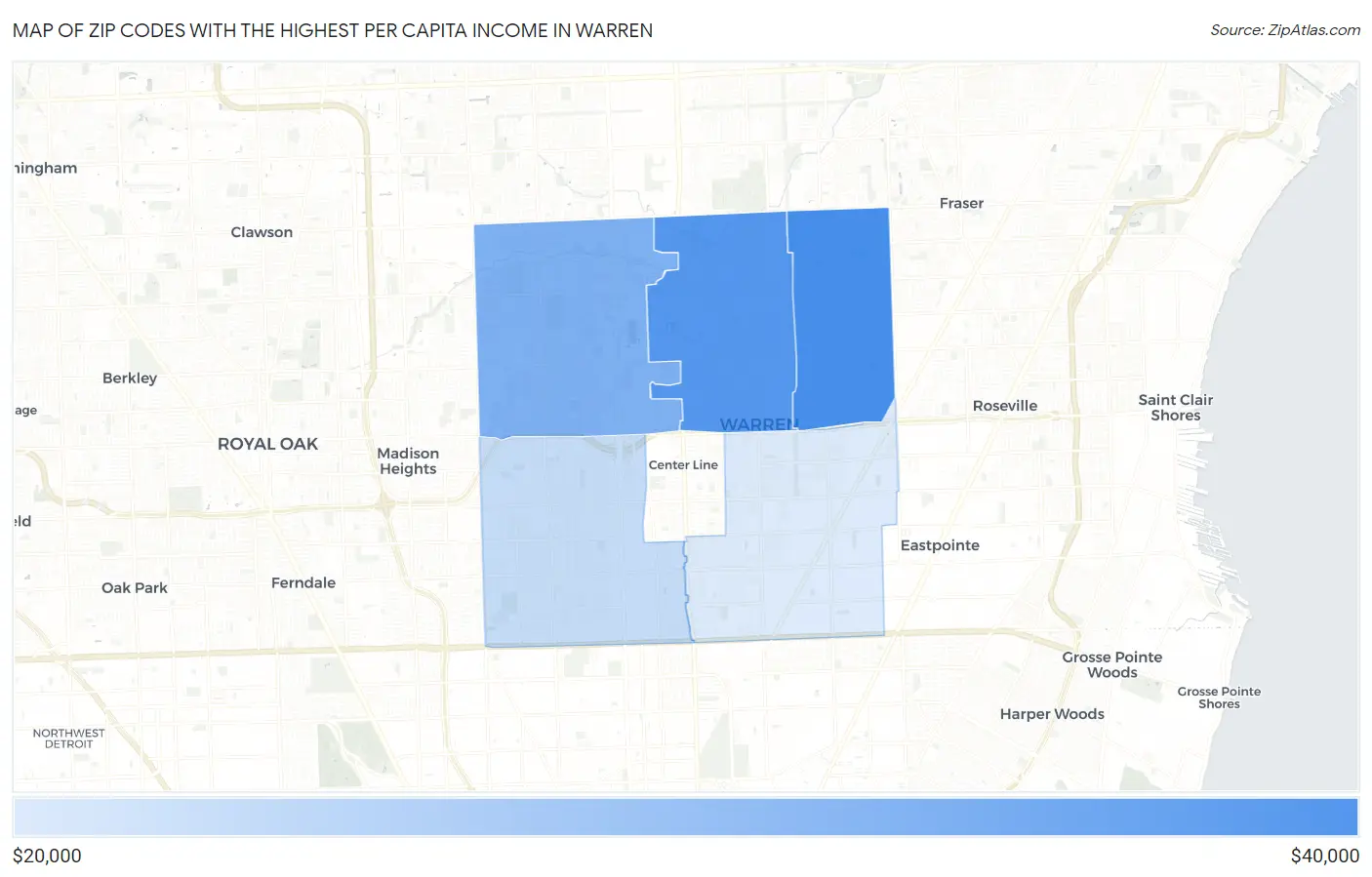 Zip Codes with the Highest Per Capita Income in Warren Map