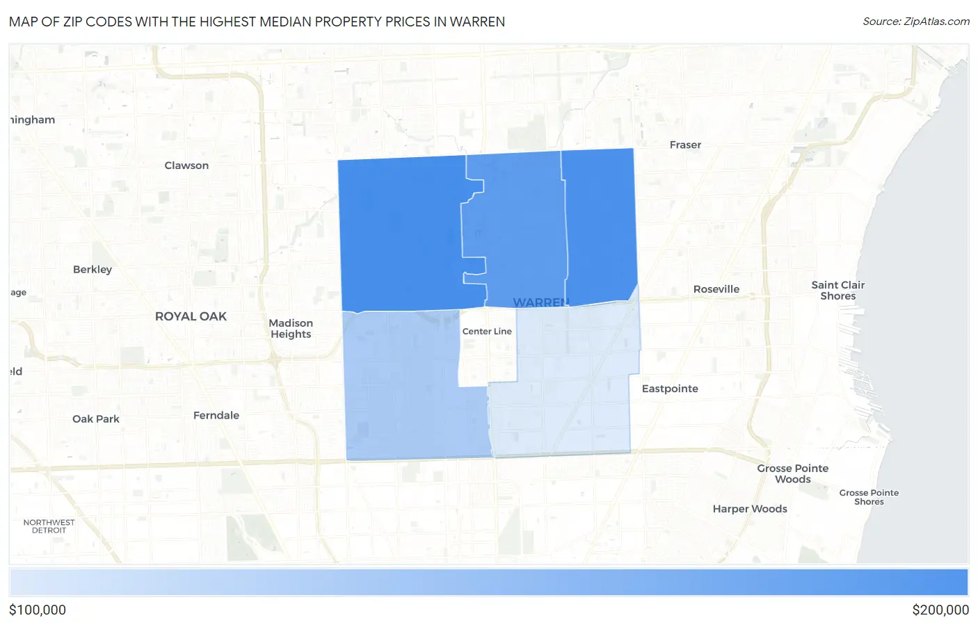 Zip Codes with the Highest Median Property Prices in Warren Map