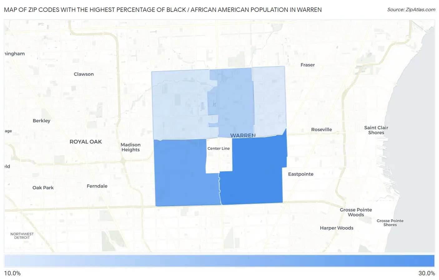 Zip Codes with the Highest Percentage of Black / African American Population in Warren Map