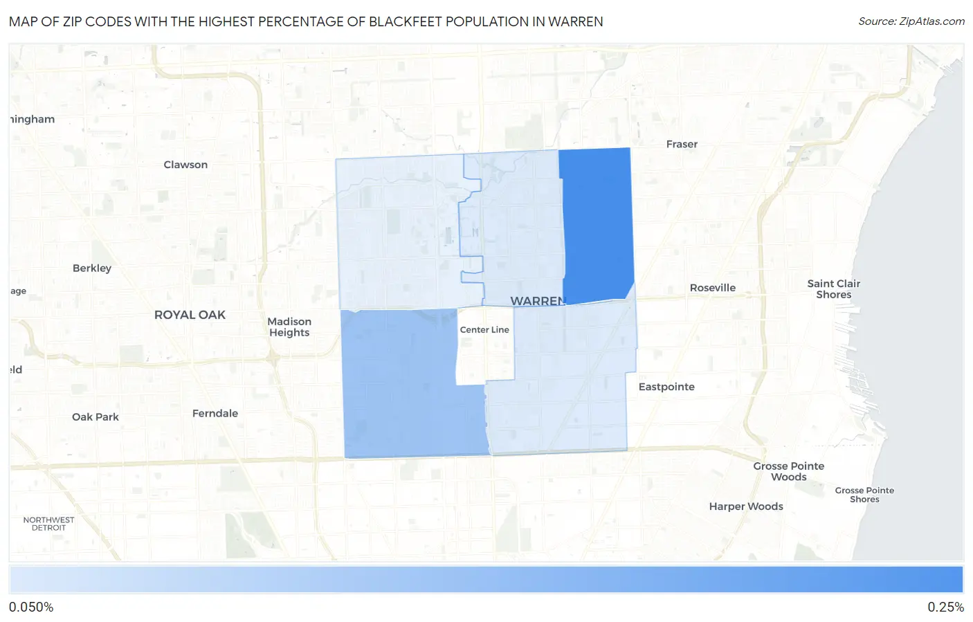 Zip Codes with the Highest Percentage of Blackfeet Population in Warren Map