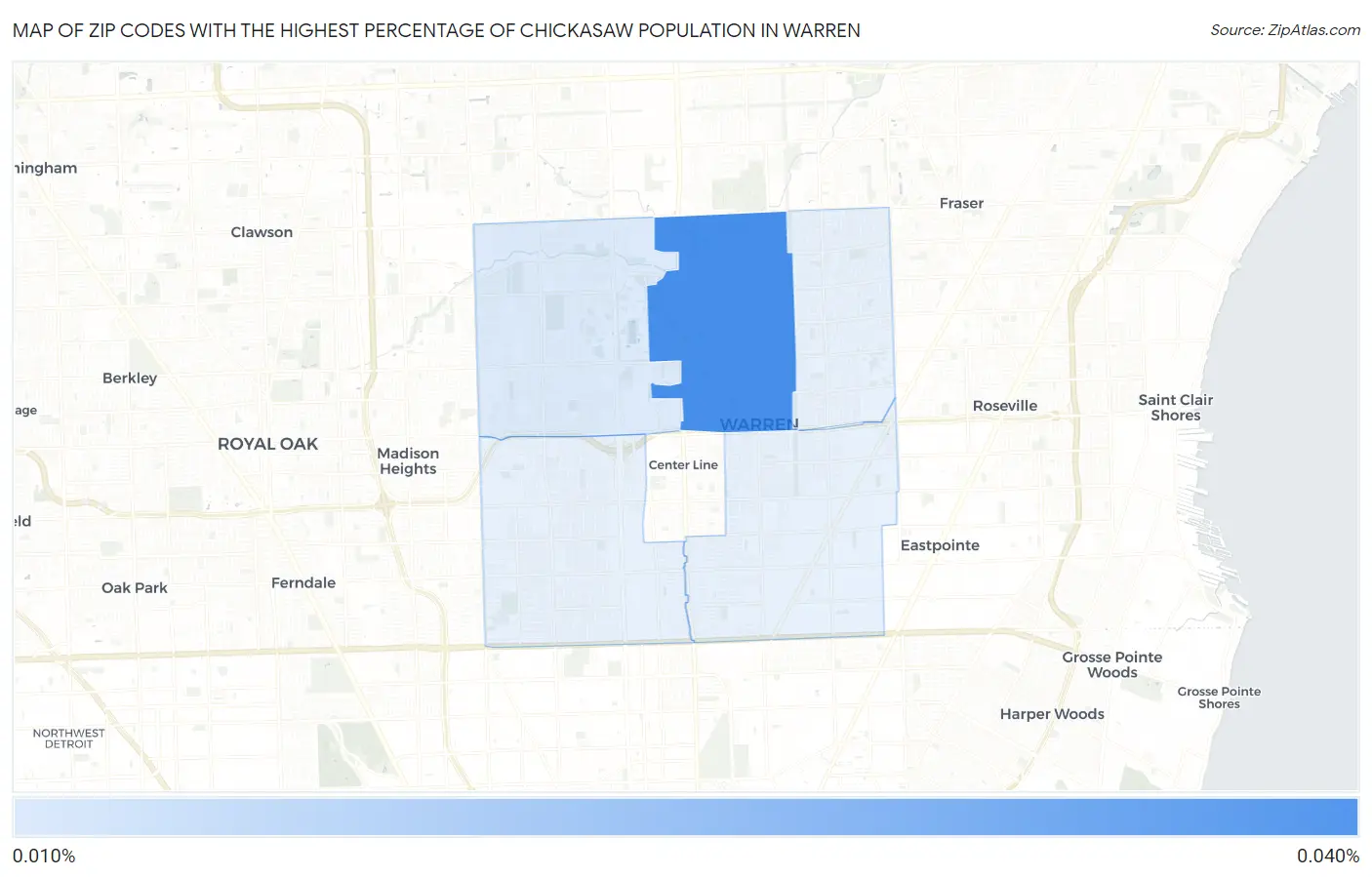 Zip Codes with the Highest Percentage of Chickasaw Population in Warren Map