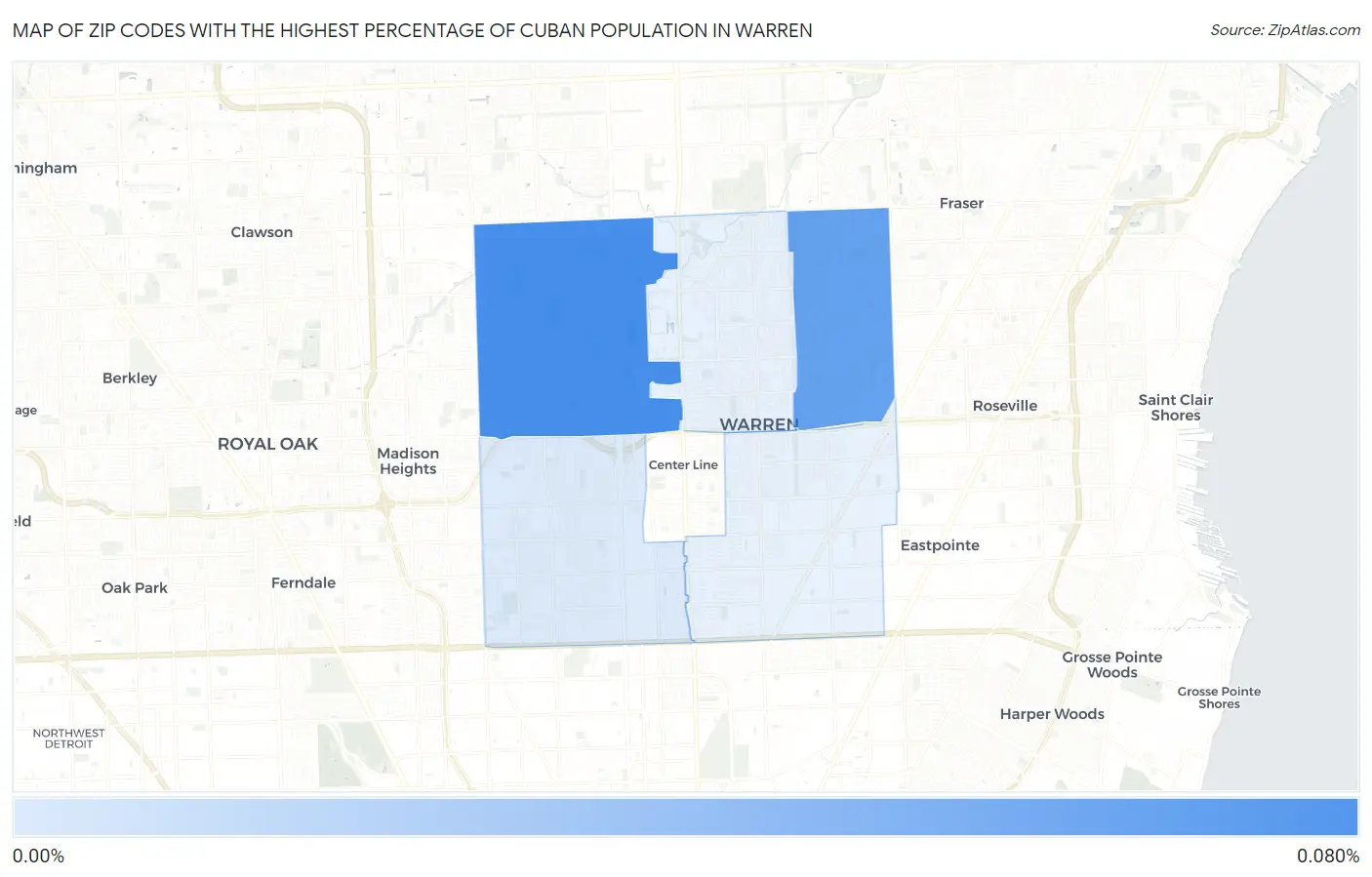 Zip Codes with the Highest Percentage of Cuban Population in Warren Map