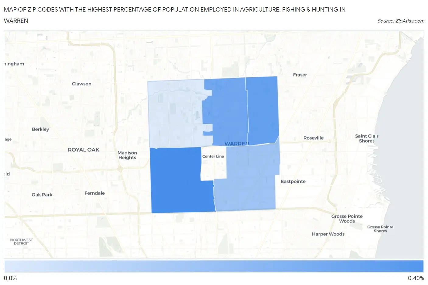 Zip Codes with the Highest Percentage of Population Employed in Agriculture, Fishing & Hunting in Warren Map