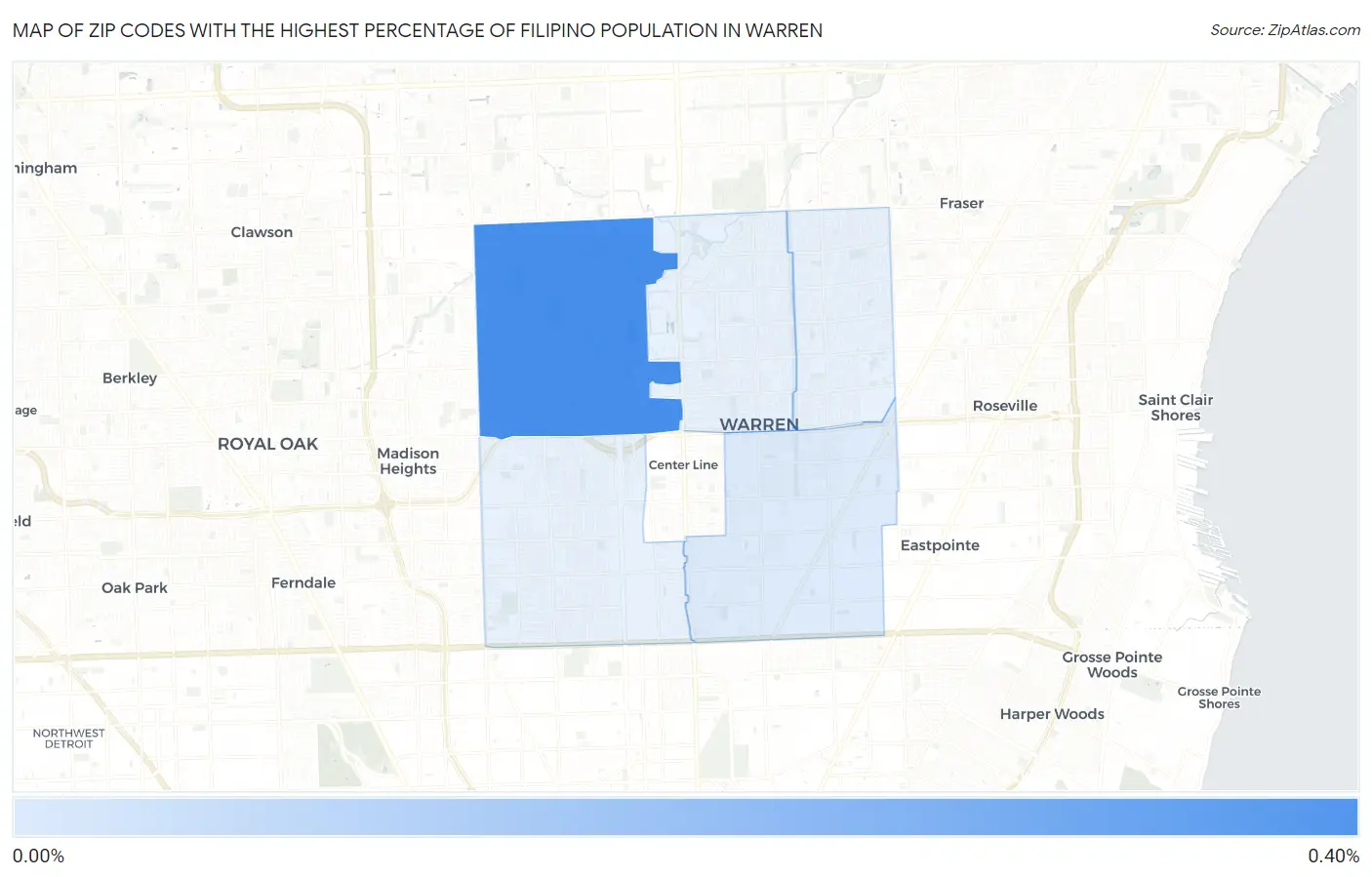 Zip Codes with the Highest Percentage of Filipino Population in Warren Map