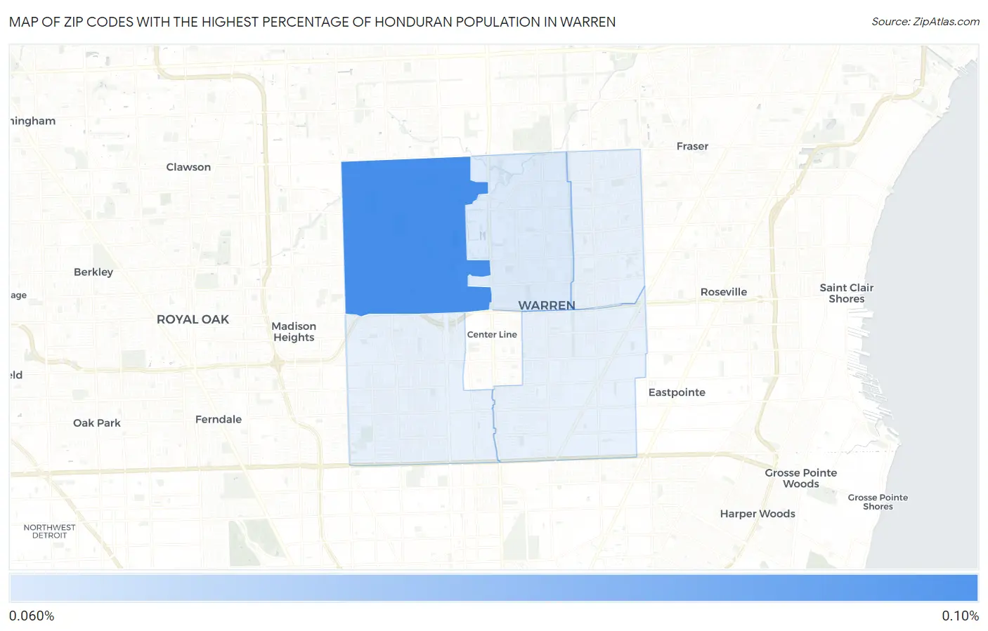 Zip Codes with the Highest Percentage of Honduran Population in Warren Map