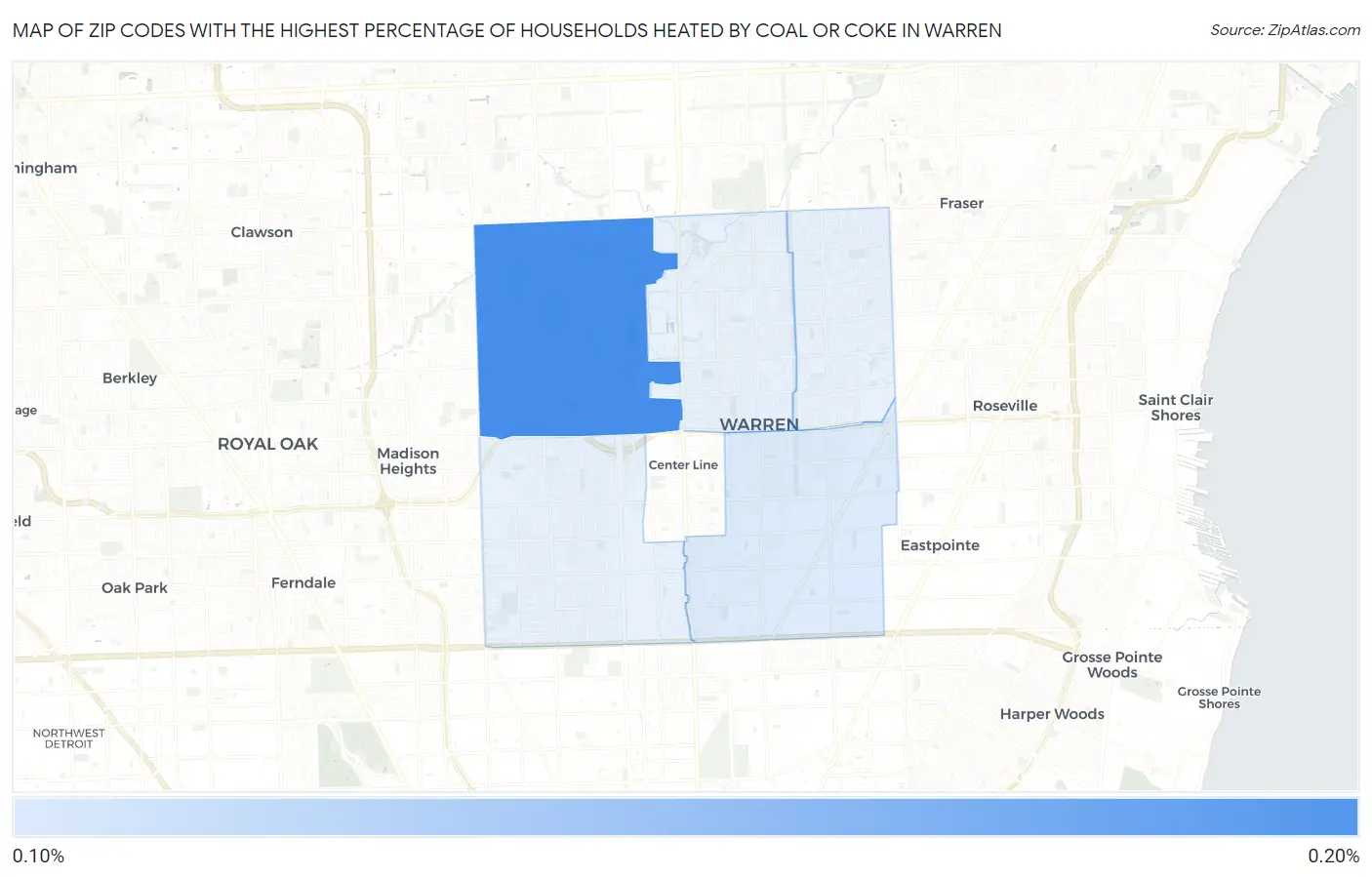 Zip Codes with the Highest Percentage of Households Heated by Coal or Coke in Warren Map
