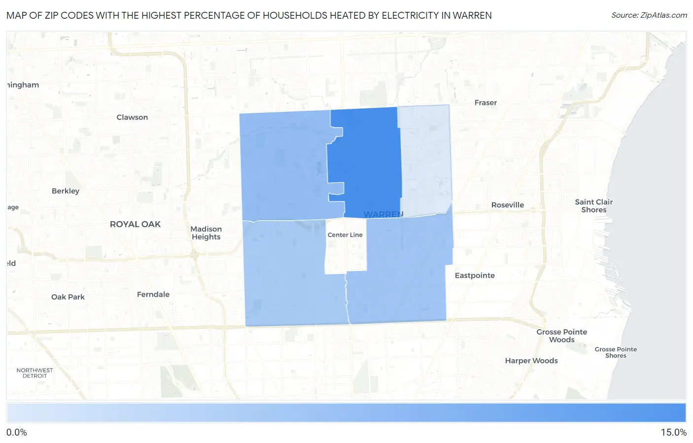 Zip Codes with the Highest Percentage of Households Heated by Electricity in Warren Map