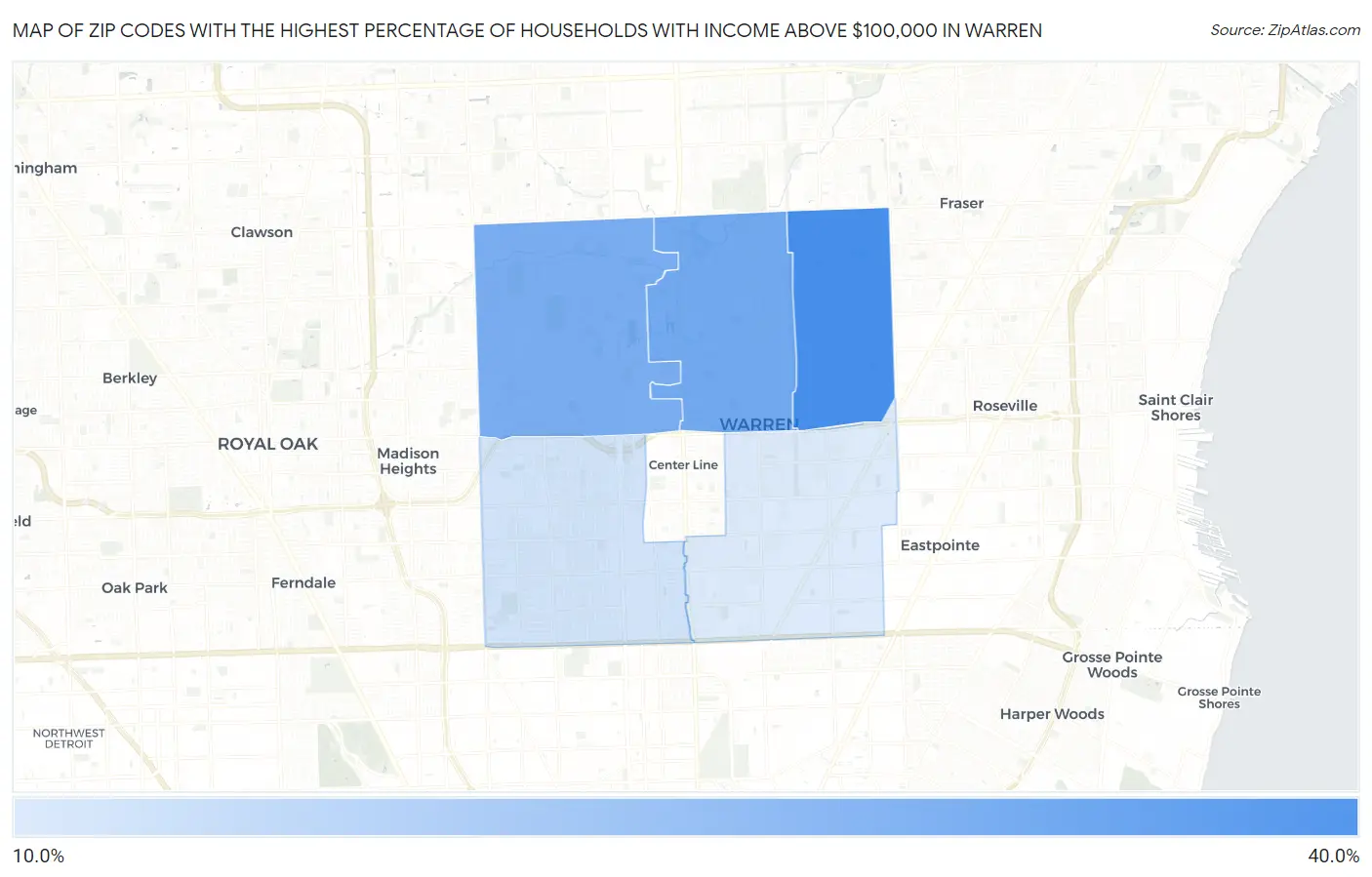 Zip Codes with the Highest Percentage of Households with Income Above $100,000 in Warren Map