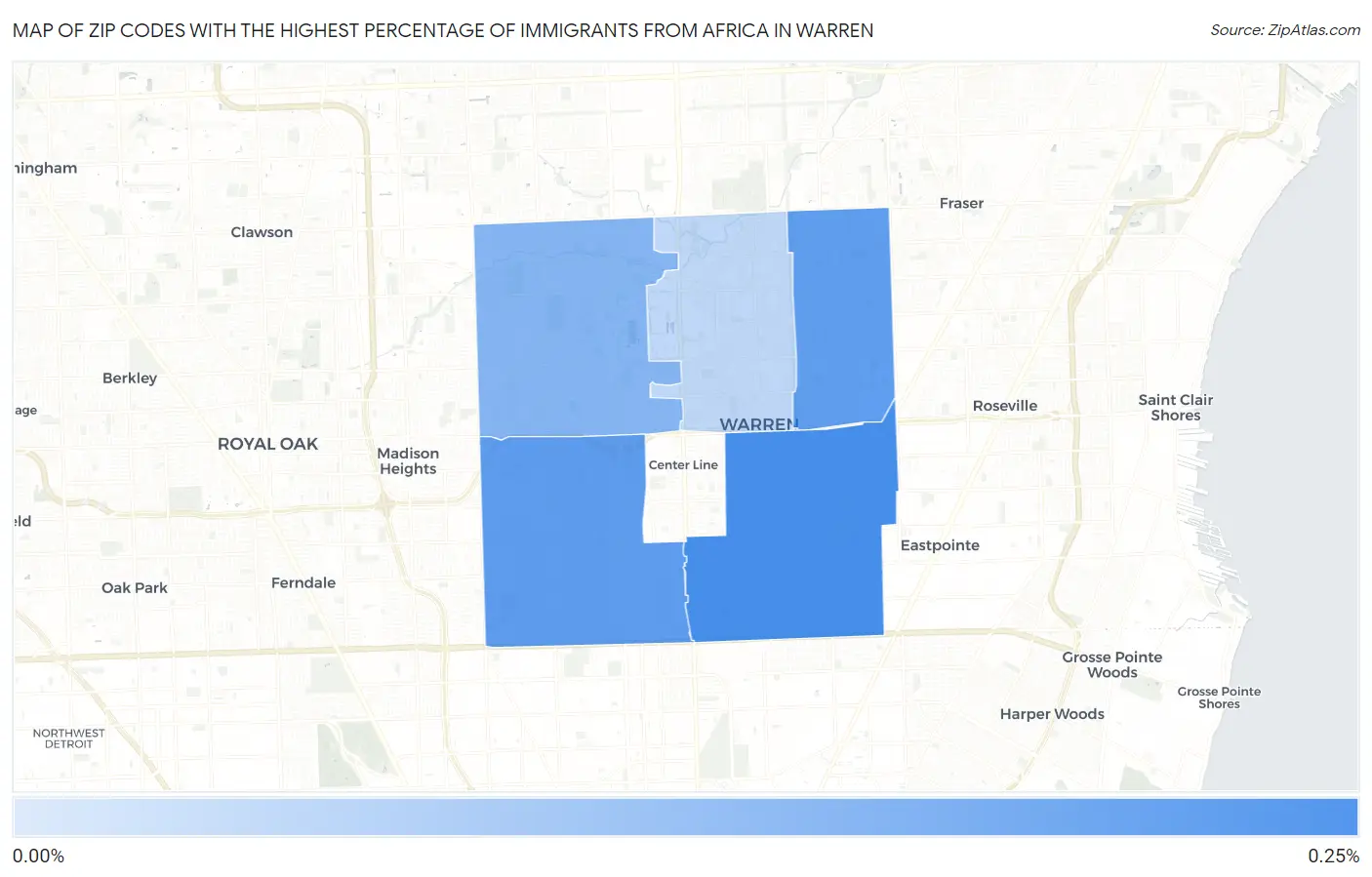 Zip Codes with the Highest Percentage of Immigrants from Africa in Warren Map