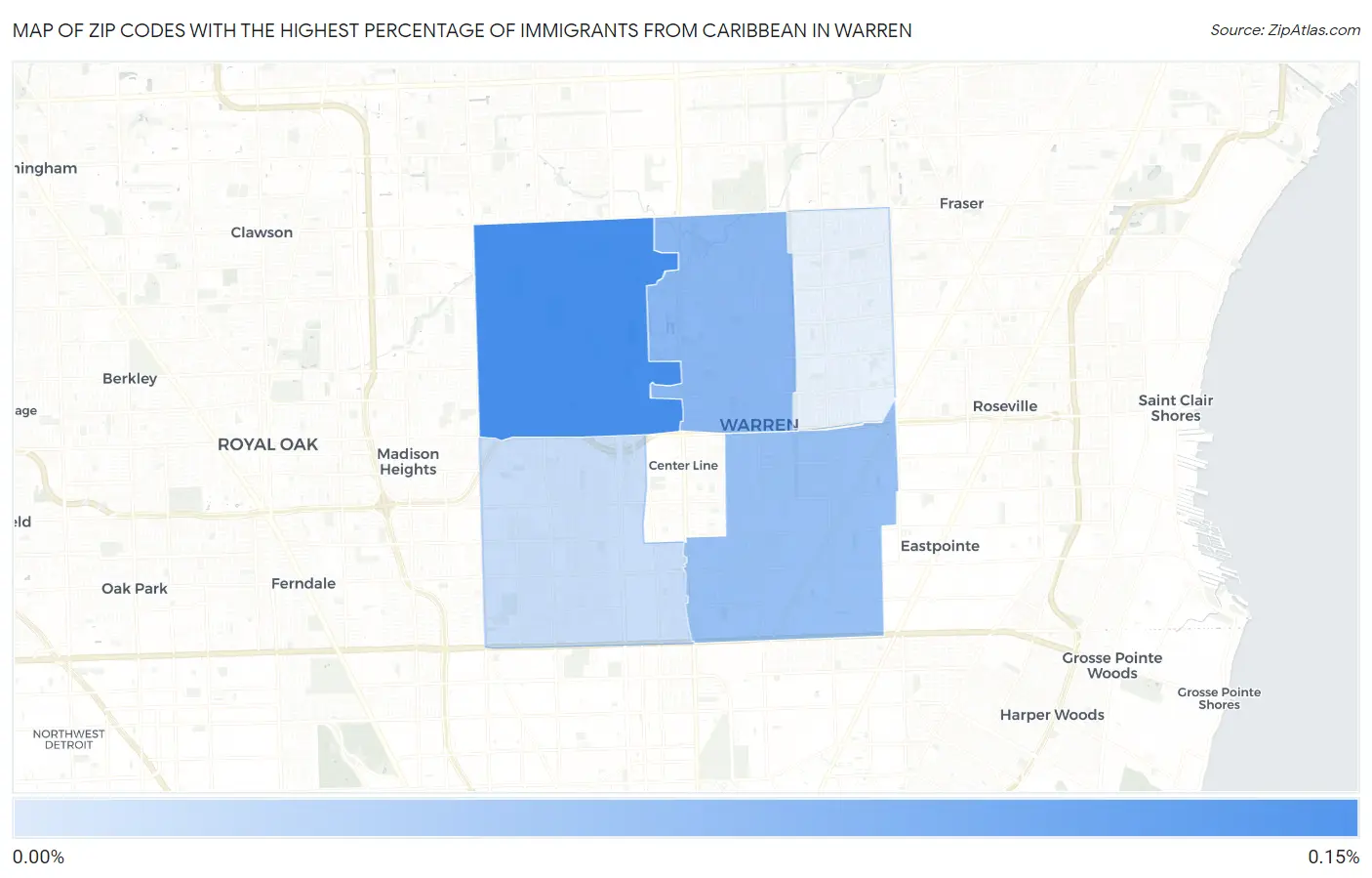 Zip Codes with the Highest Percentage of Immigrants from Caribbean in Warren Map