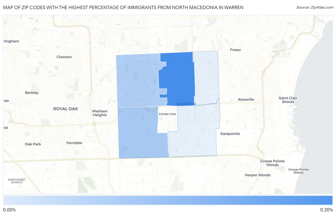 Zip Codes with the Highest Percentage of Immigrants from North Macedonia in Warren Map
