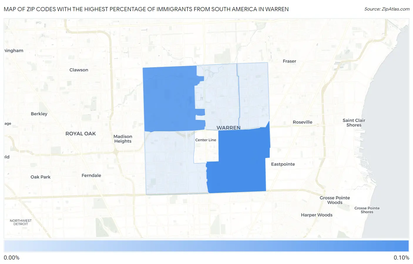 Zip Codes with the Highest Percentage of Immigrants from South America in Warren Map