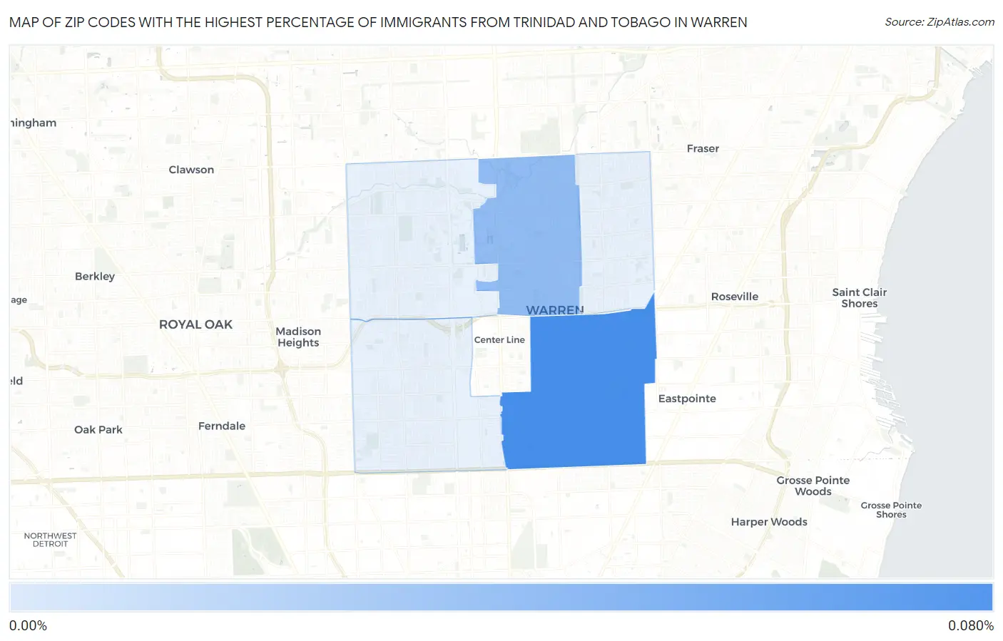 Zip Codes with the Highest Percentage of Immigrants from Trinidad and Tobago in Warren Map