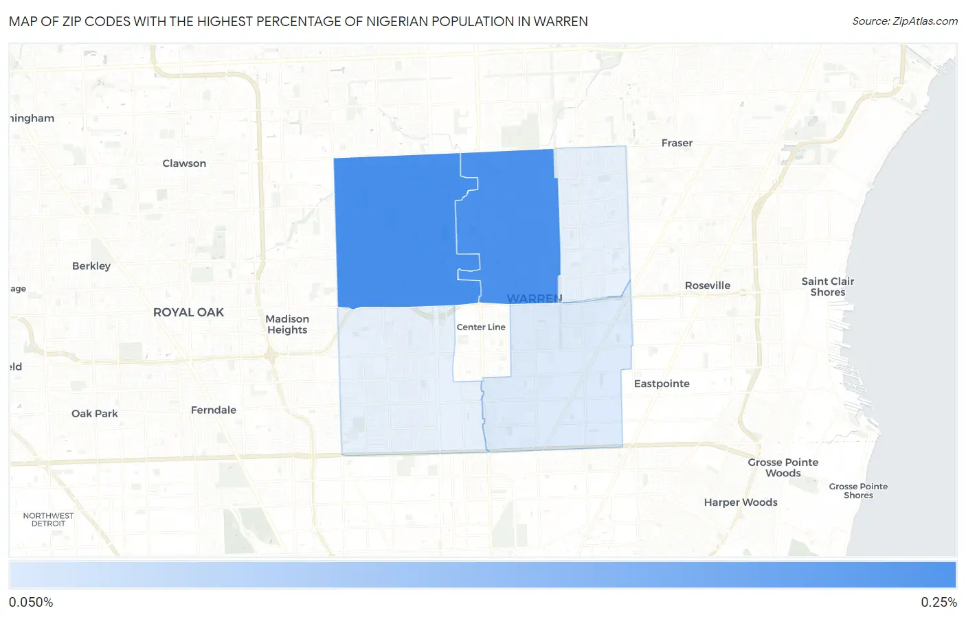 Zip Codes with the Highest Percentage of Nigerian Population in Warren Map