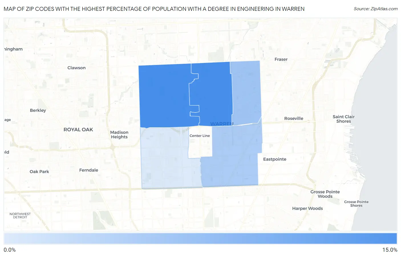 Zip Codes with the Highest Percentage of Population with a Degree in Engineering in Warren Map