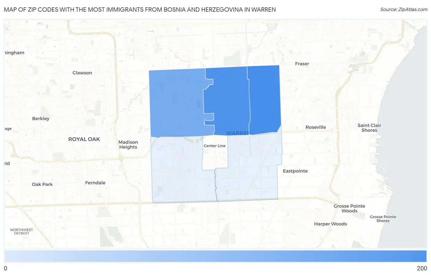 Zip Codes with the Most Immigrants from Bosnia and Herzegovina in Warren Map
