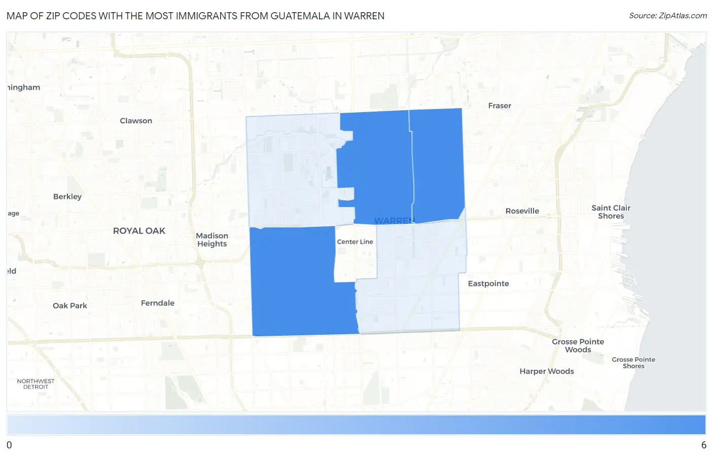 Zip Codes with the Most Immigrants from Guatemala in Warren Map