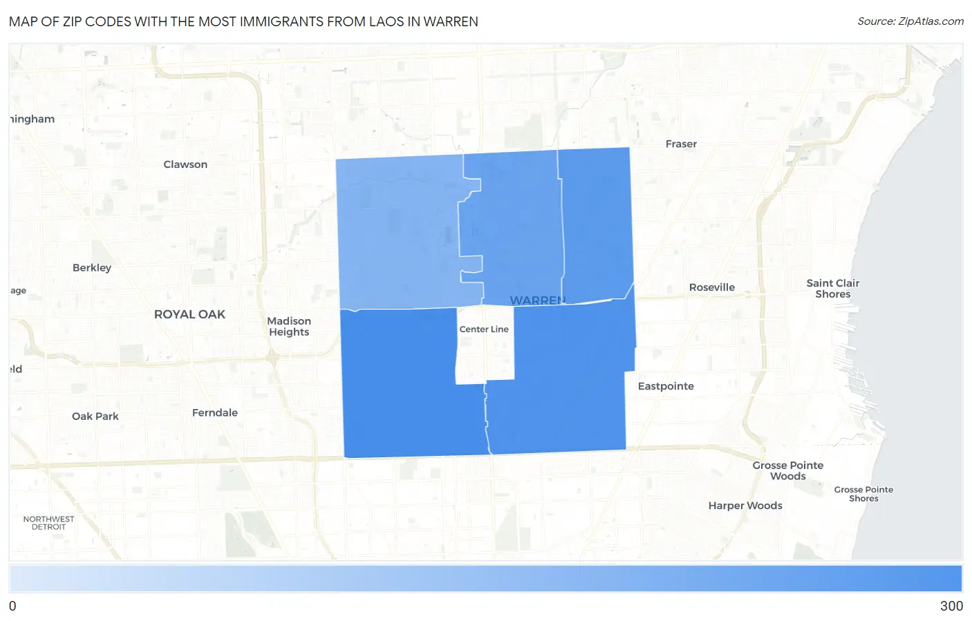 Zip Codes with the Most Immigrants from Laos in Warren Map