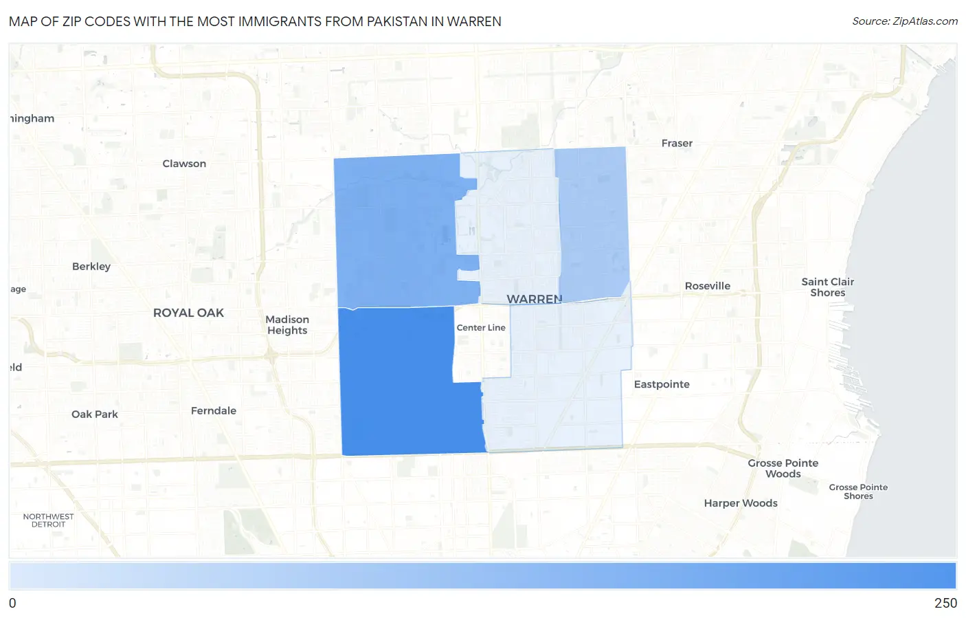 Zip Codes with the Most Immigrants from Pakistan in Warren Map