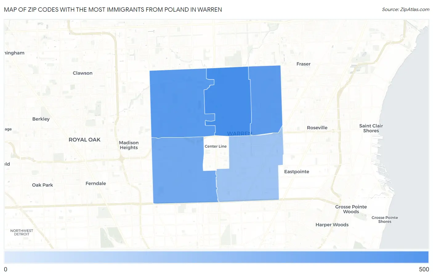 Zip Codes with the Most Immigrants from Poland in Warren Map