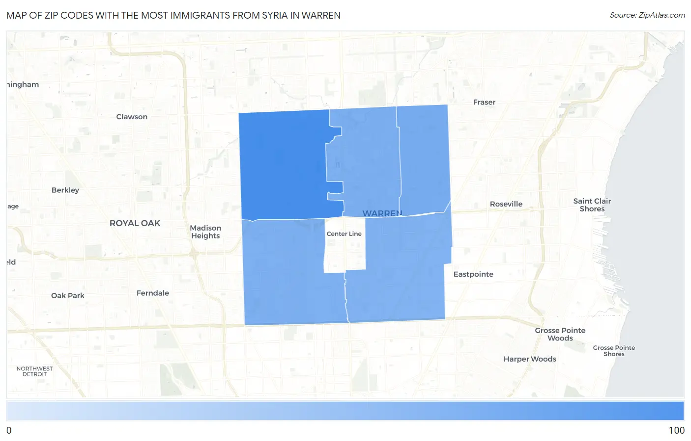 Zip Codes with the Most Immigrants from Syria in Warren Map