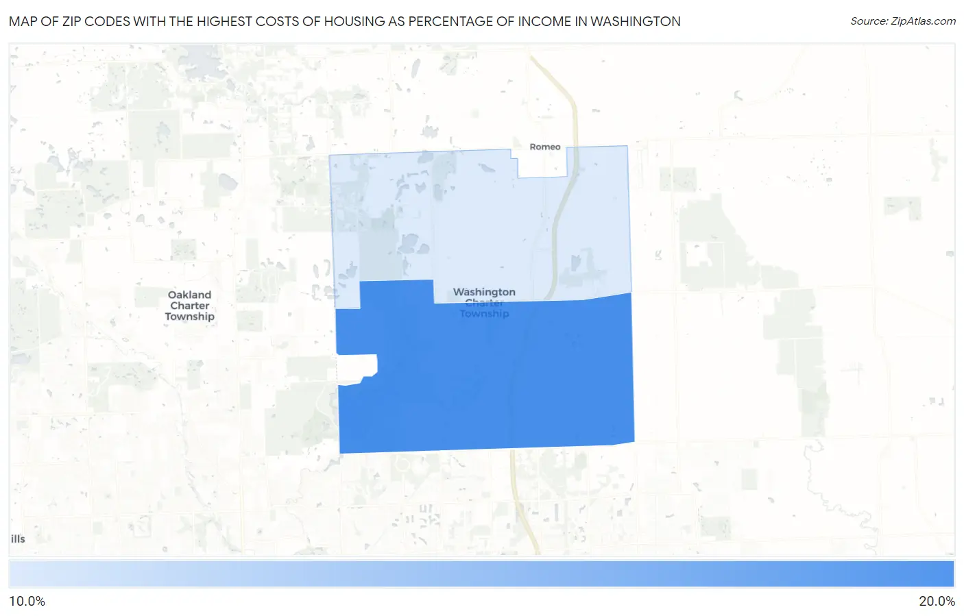 Zip Codes with the Highest Costs of Housing as Percentage of Income in Washington Map