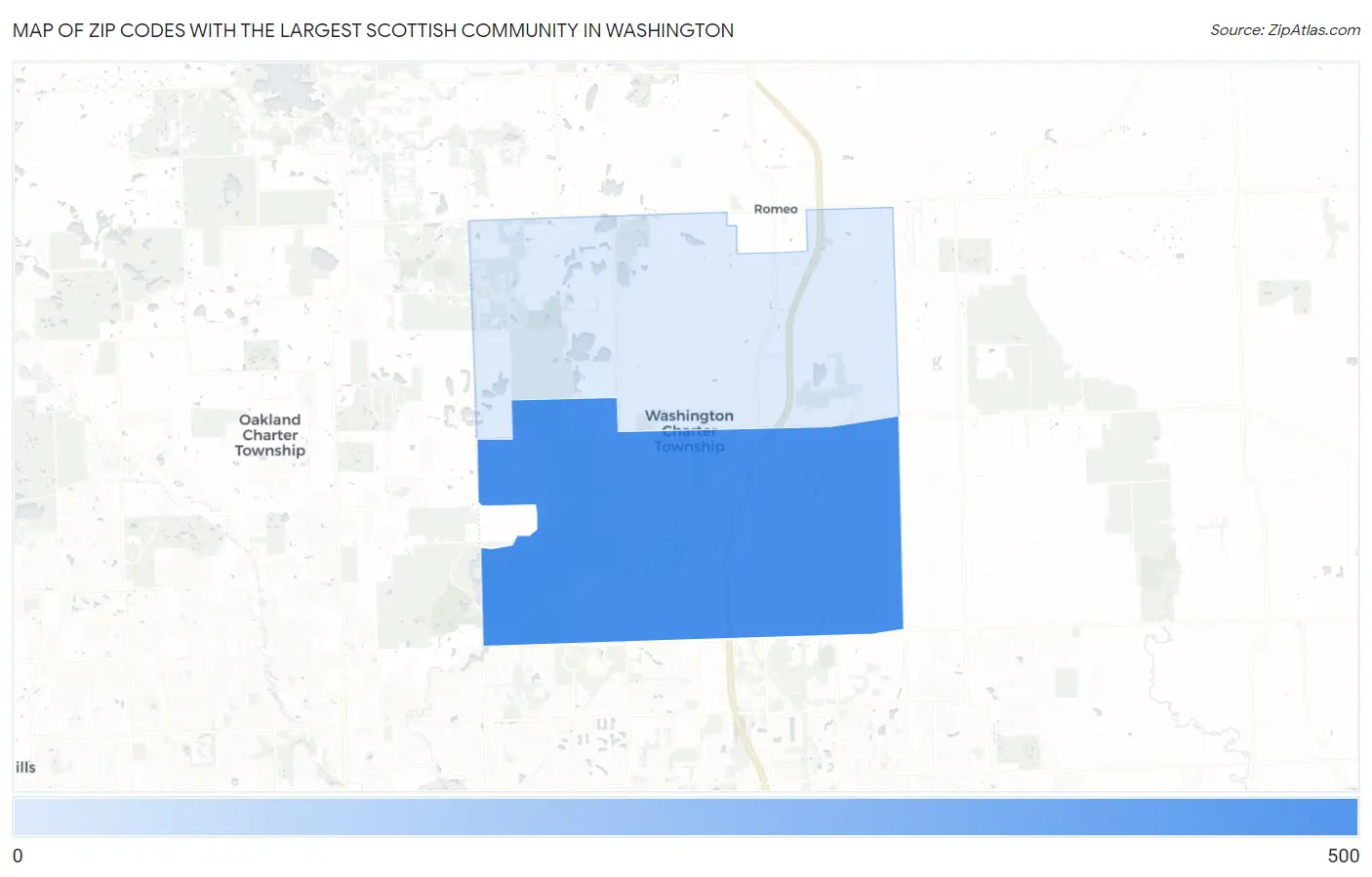 Zip Codes with the Largest Scottish Community in Washington Map