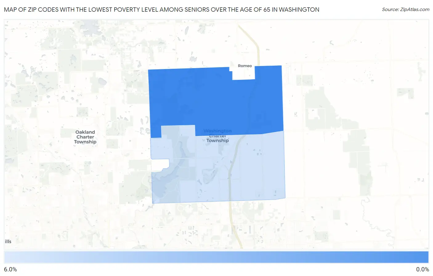 Zip Codes with the Lowest Poverty Level Among Seniors Over the Age of 65 in Washington Map