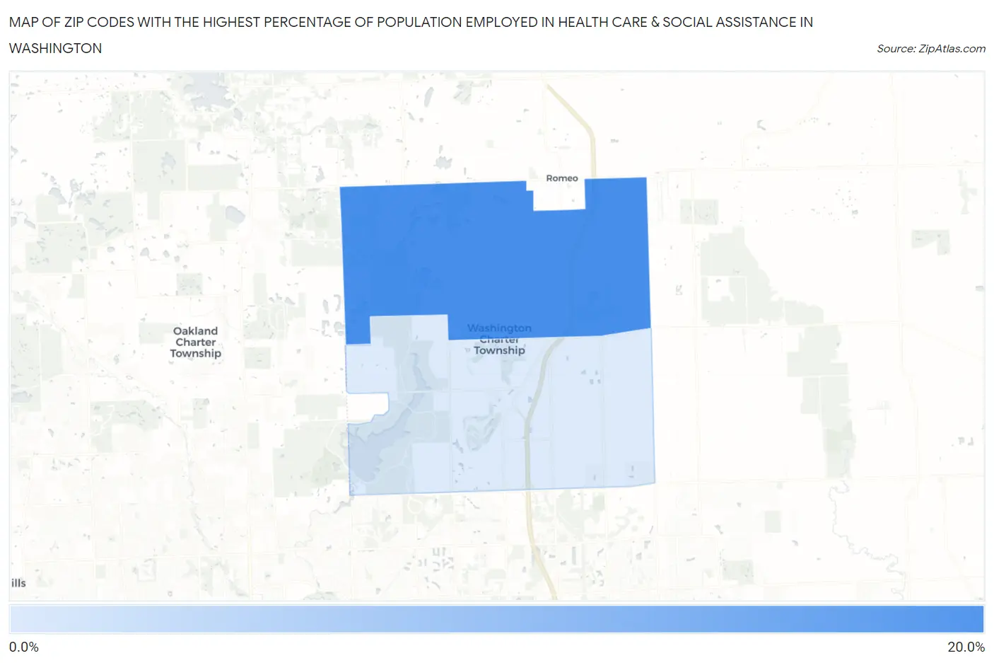 Zip Codes with the Highest Percentage of Population Employed in Health Care & Social Assistance in Washington Map