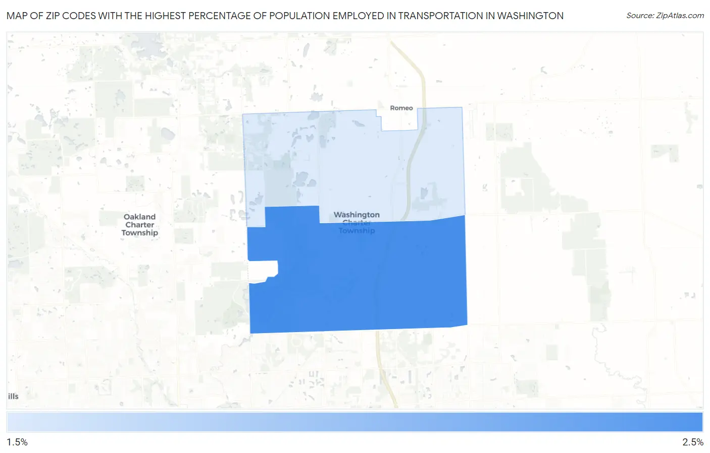Zip Codes with the Highest Percentage of Population Employed in Transportation in Washington Map