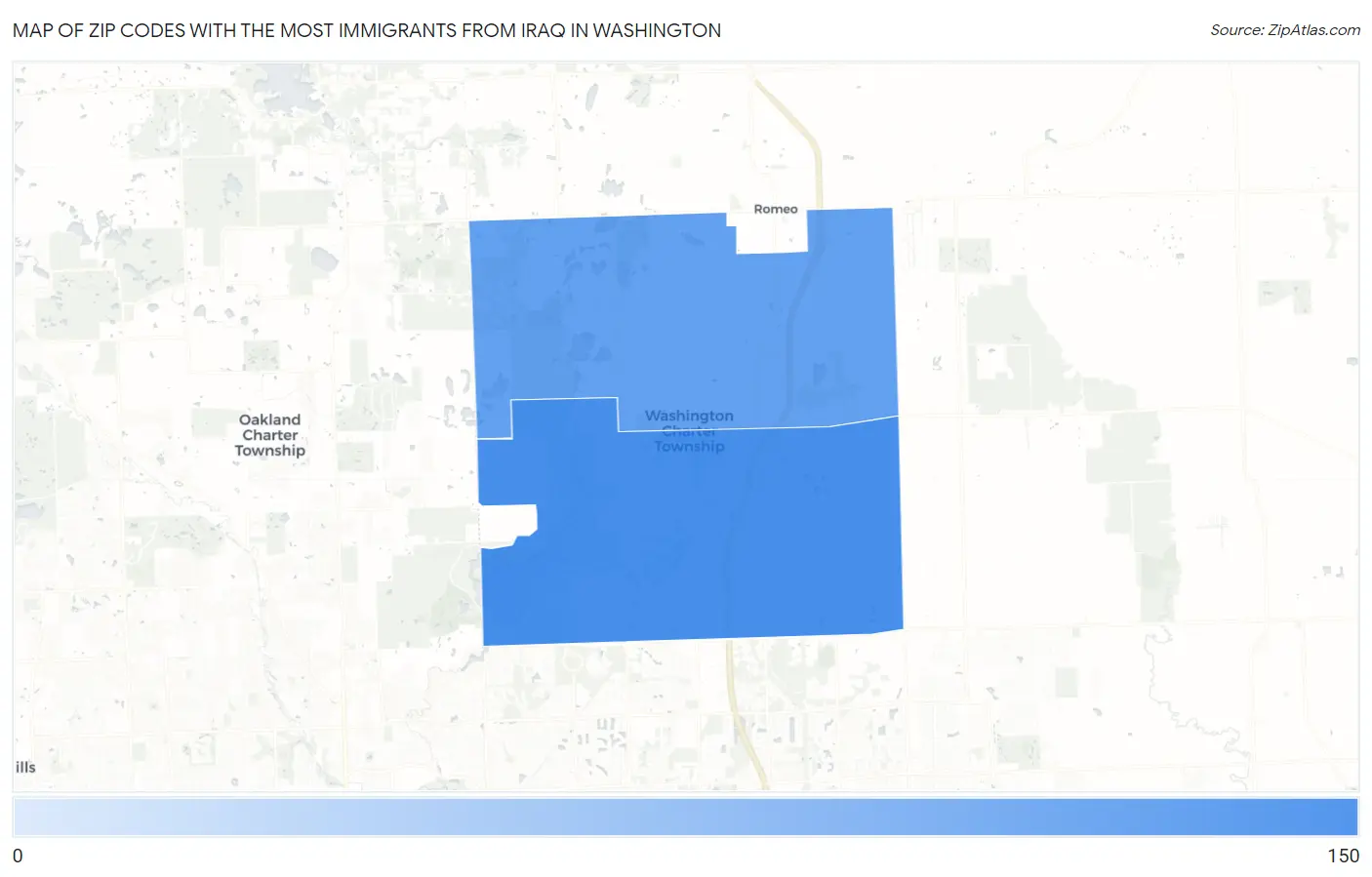 Zip Codes with the Most Immigrants from Iraq in Washington Map