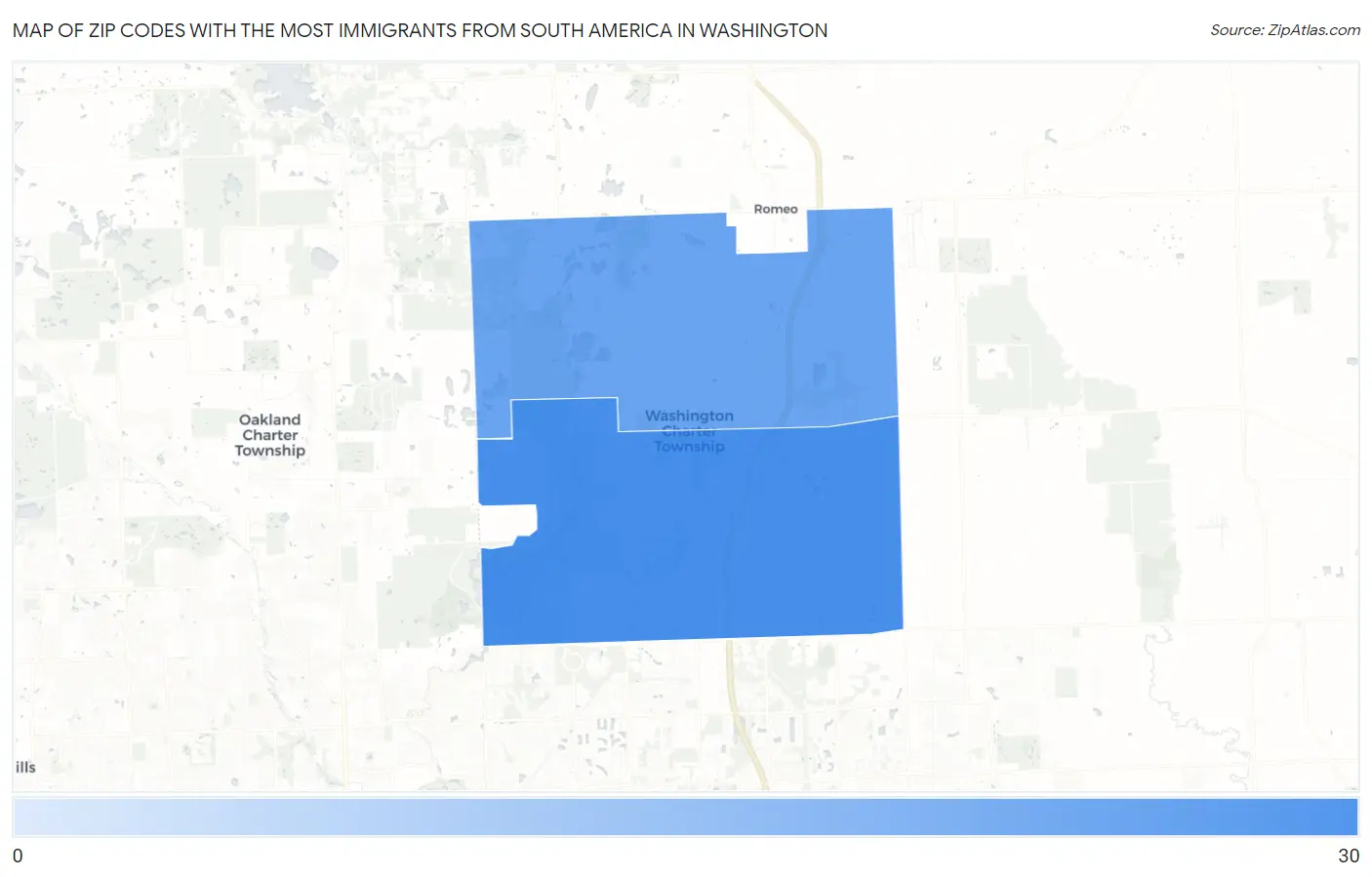 Zip Codes with the Most Immigrants from South America in Washington Map