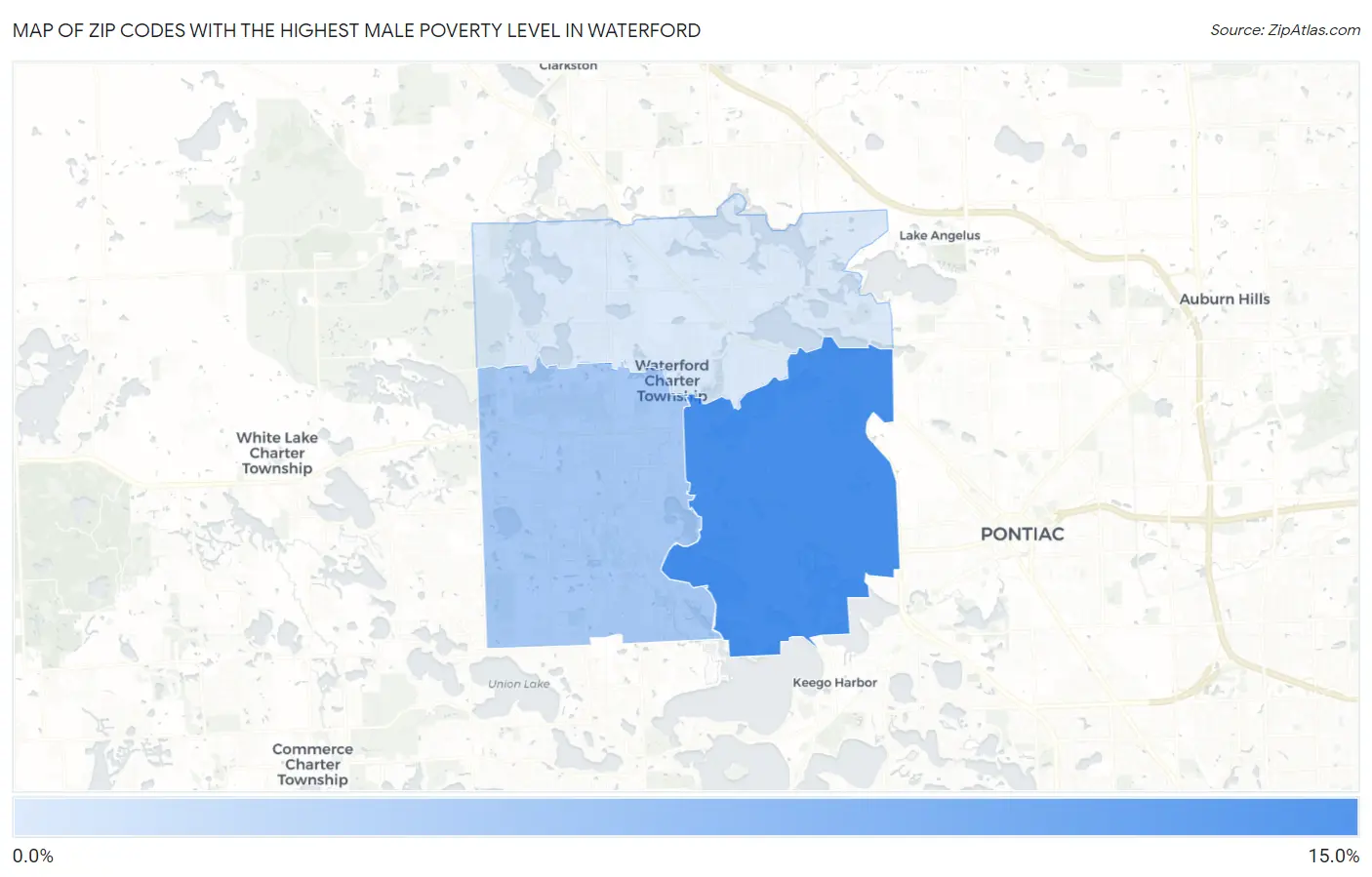 Zip Codes with the Highest Male Poverty Level in Waterford Map